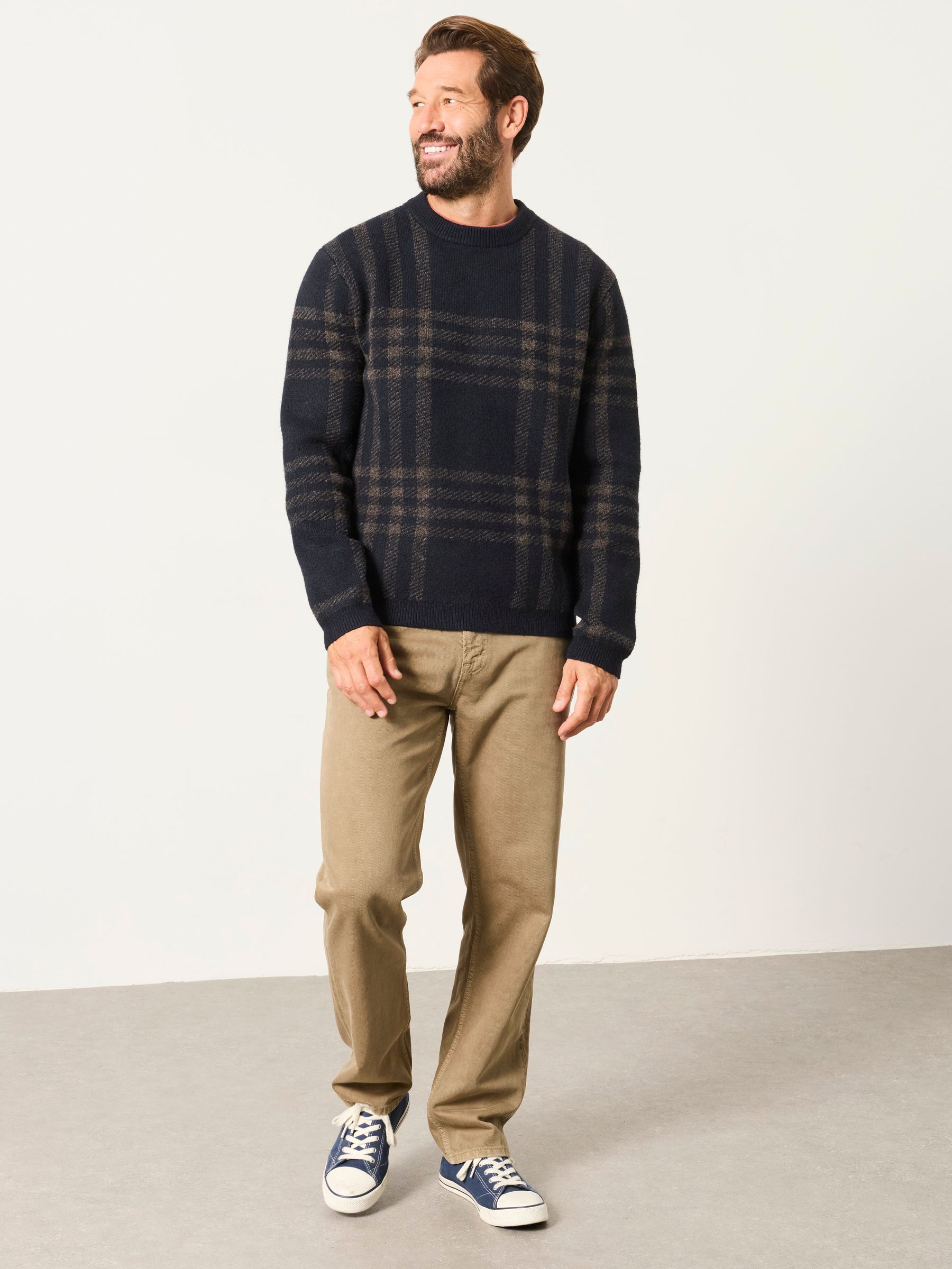 Navy Check Crew Neck Knitted Jumper - Image 5 of 7