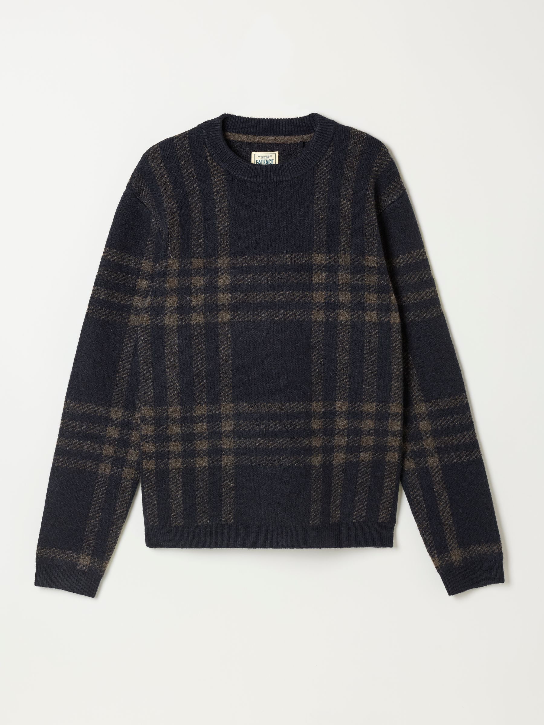 Navy Check Crew Neck Knitted Jumper - Image 7 of 7 Navy Check Crew Neck Knitted Jumper - Image 7 of 7