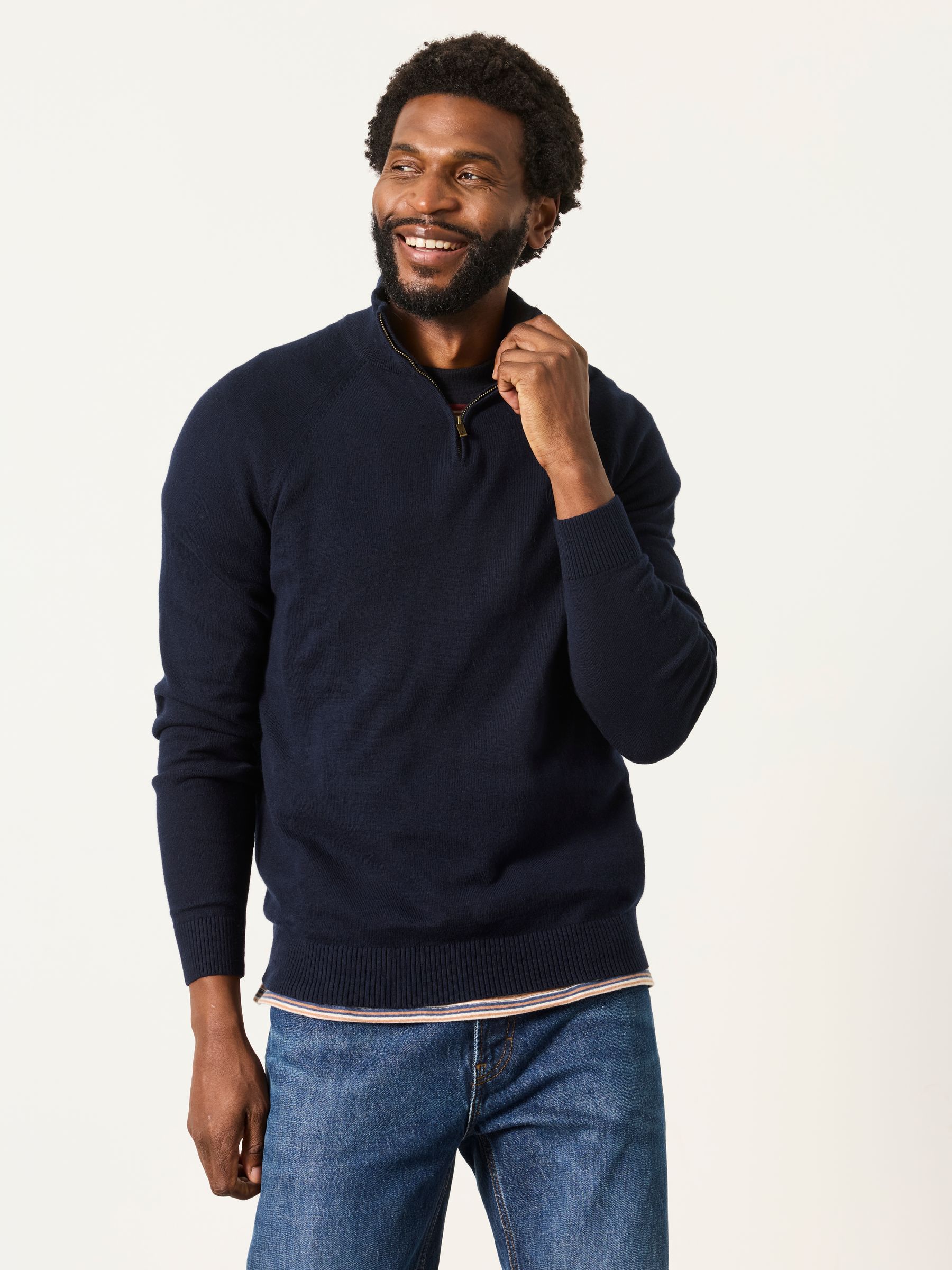 Rye Navy Half Neck Knitted Jumper - Image 1 of 6 Rye Navy Half Neck Knitted Jumper - Image 1 of 6