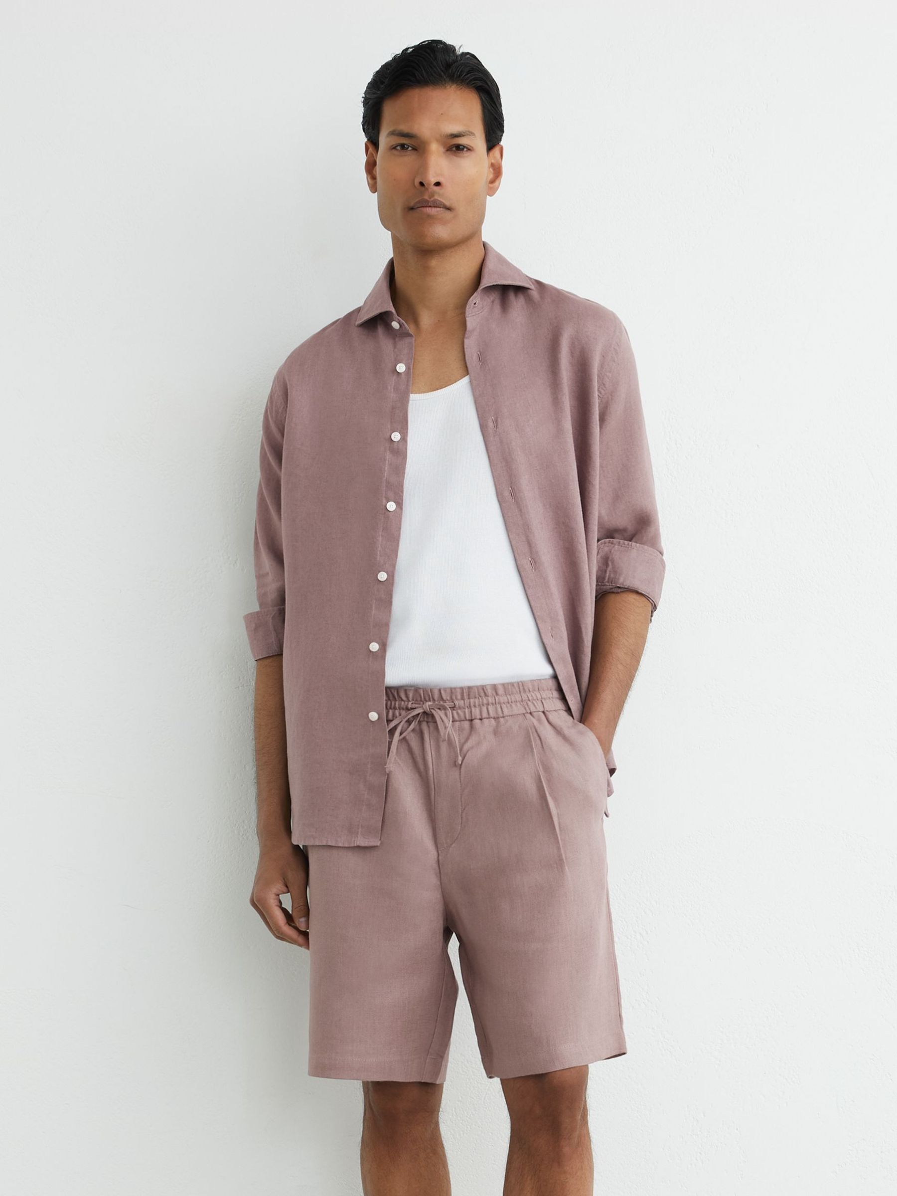 Linen Drawstring Shorts in Lavender Pink - image 2