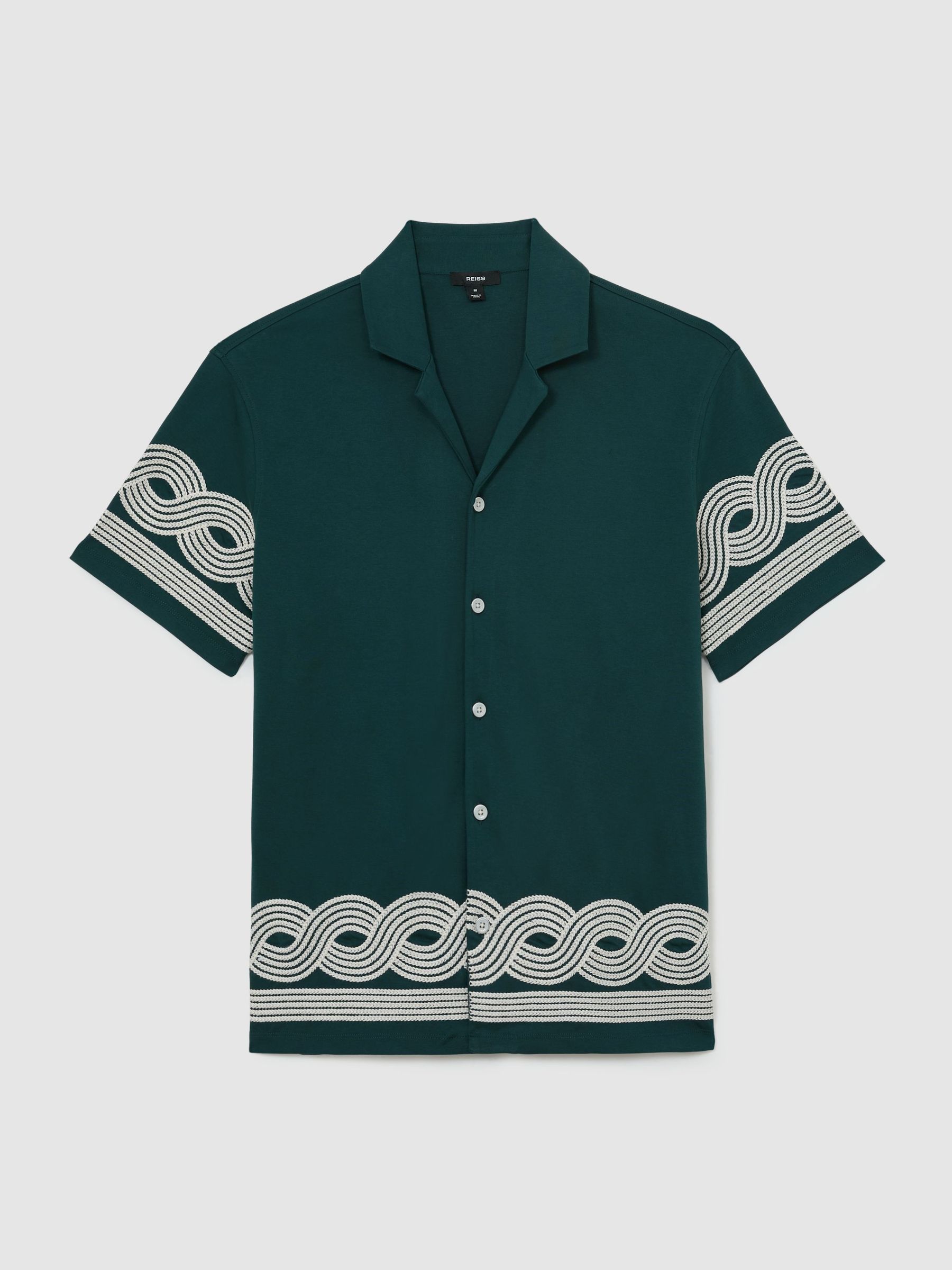 Cotton-Blend Embroidered Cuban-Collar Shirt in Dark Green - image 1