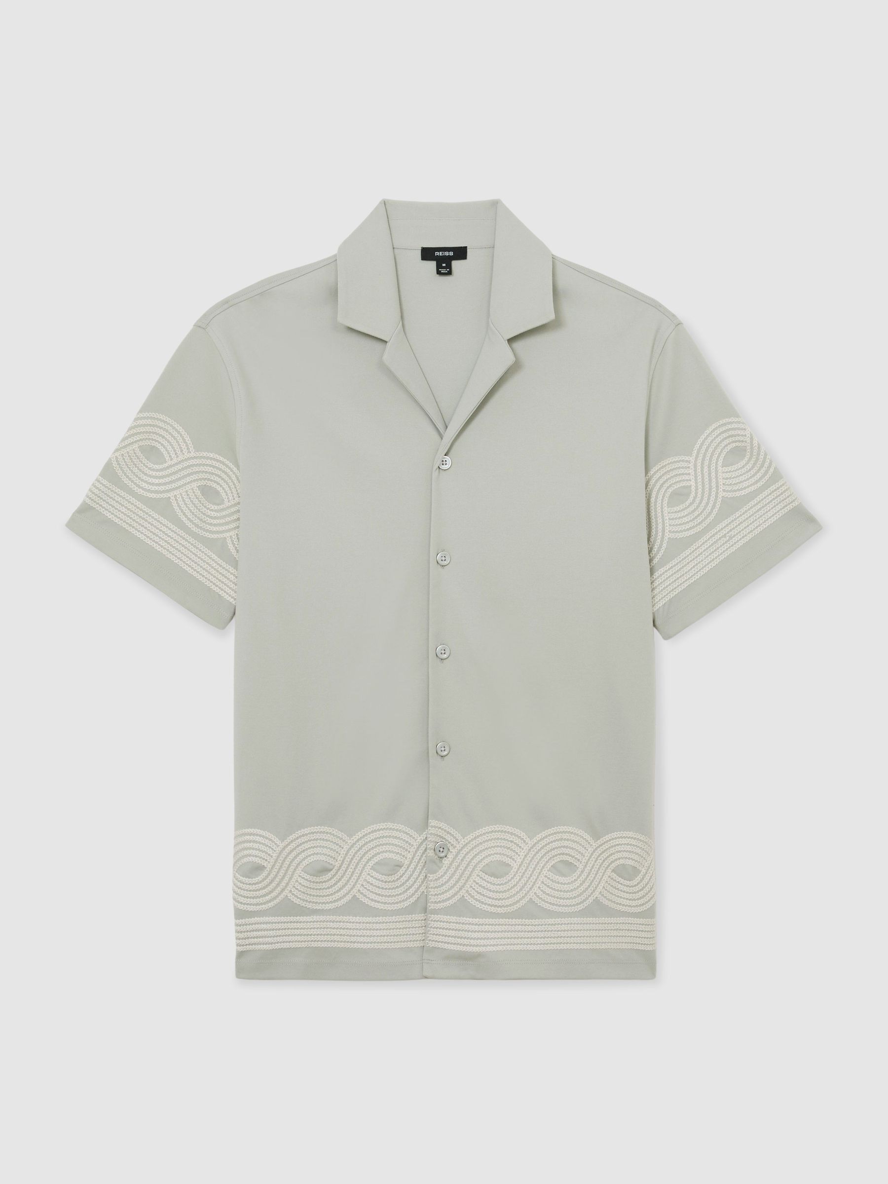 Cotton-Blend Embroidered Cuban-Collar Shirt in Dark Green - Image 2 of 6