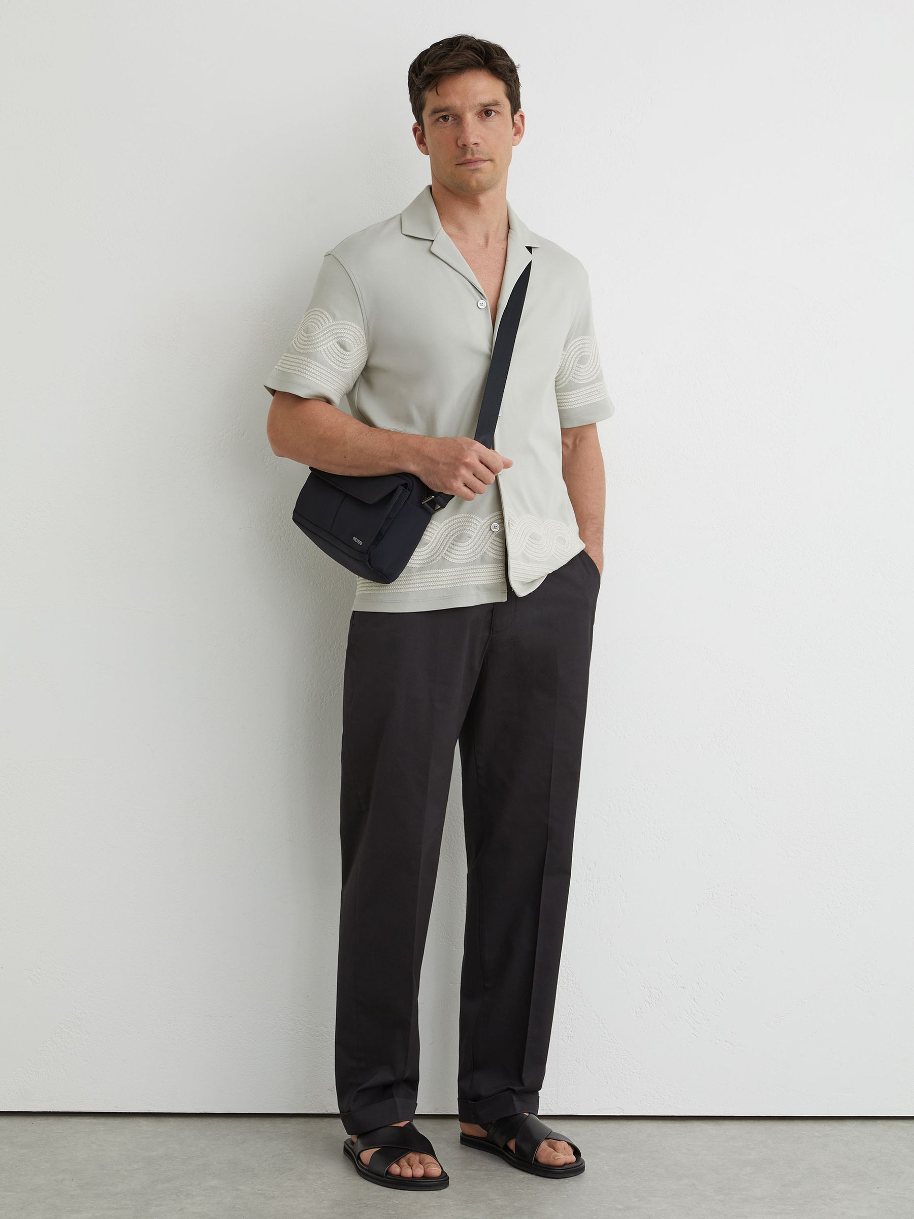 Cotton-Blend Embroidered Cuban-Collar Shirt in Dark Green - Image 3 of 6