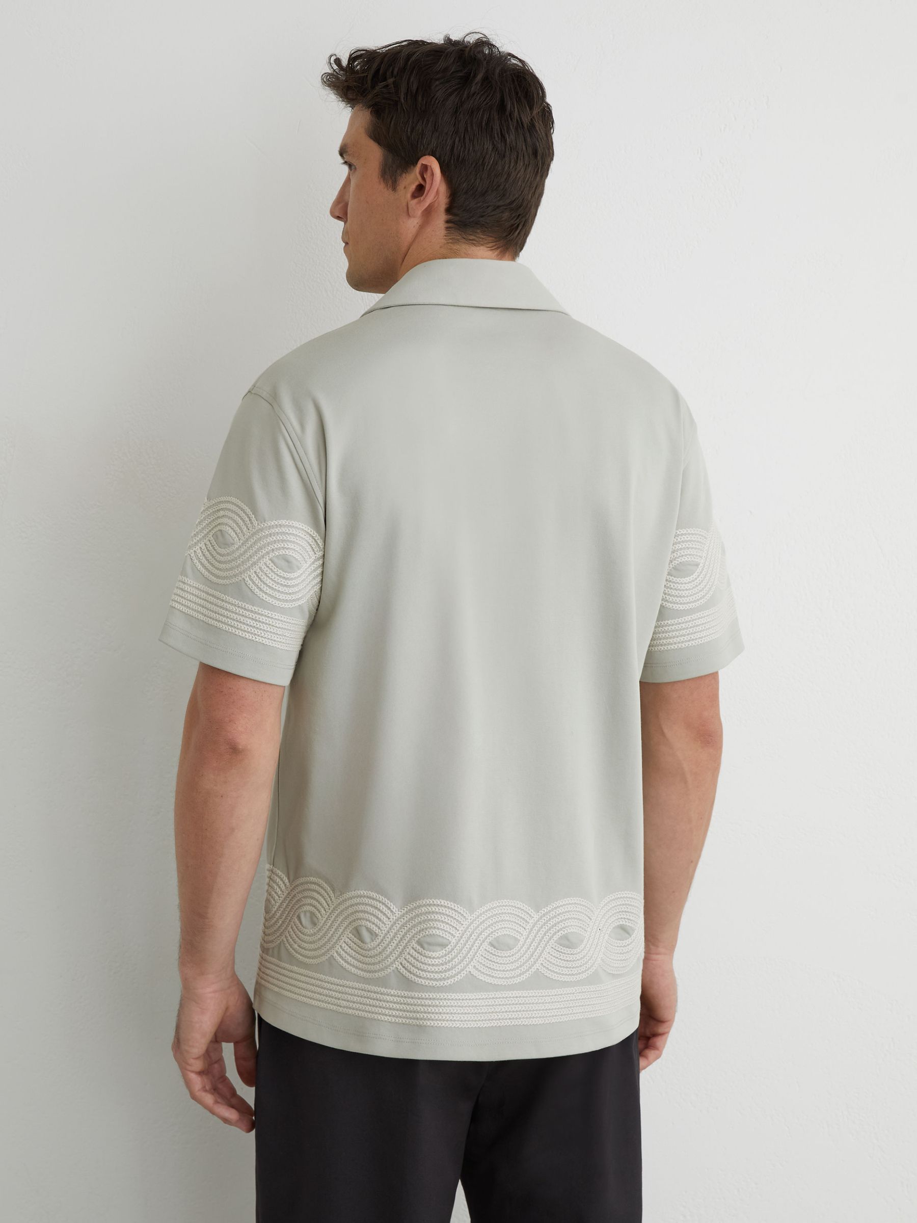 Cotton-Blend Embroidered Cuban-Collar Shirt in Dark Green - Image 5 of 6