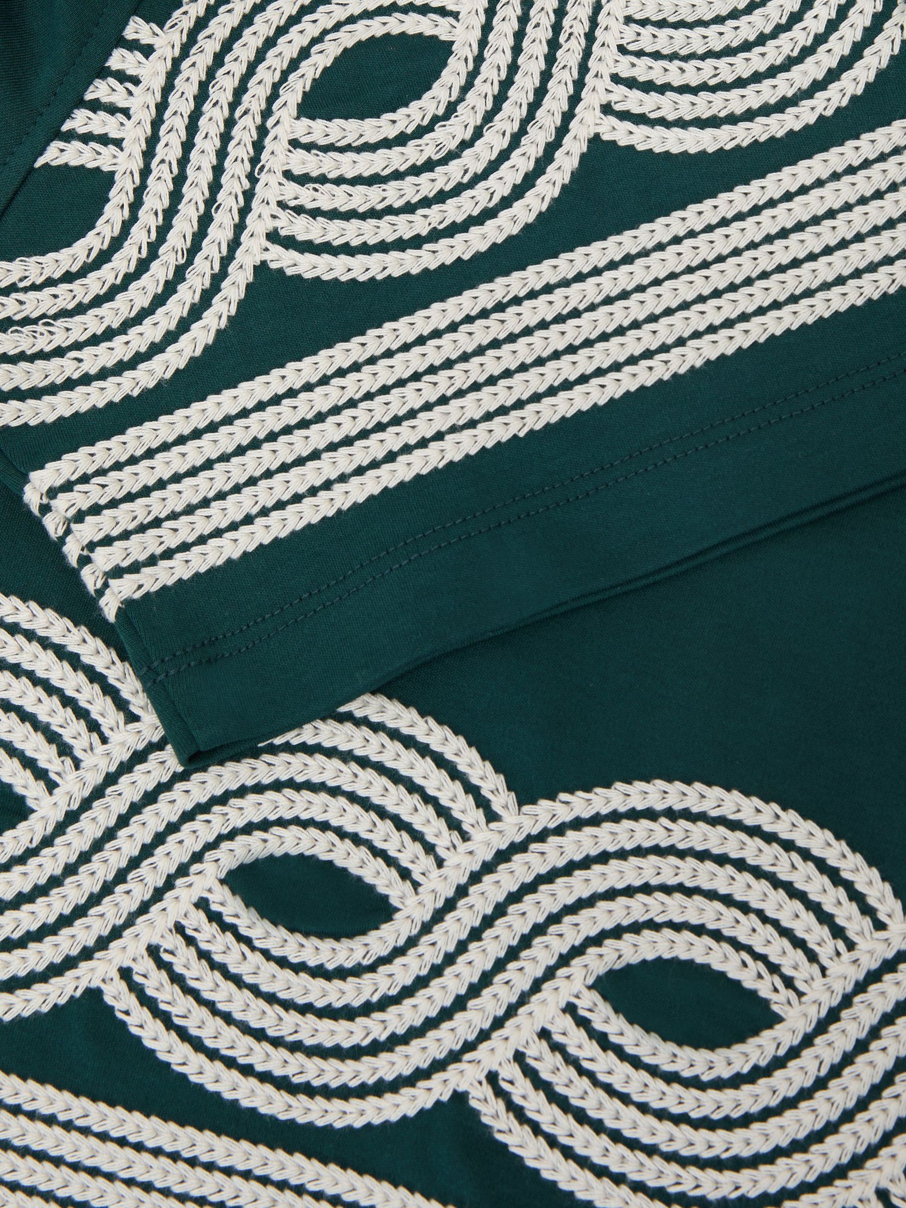 Cotton-Blend Embroidered Cuban-Collar Shirt in Dark Green - image 3