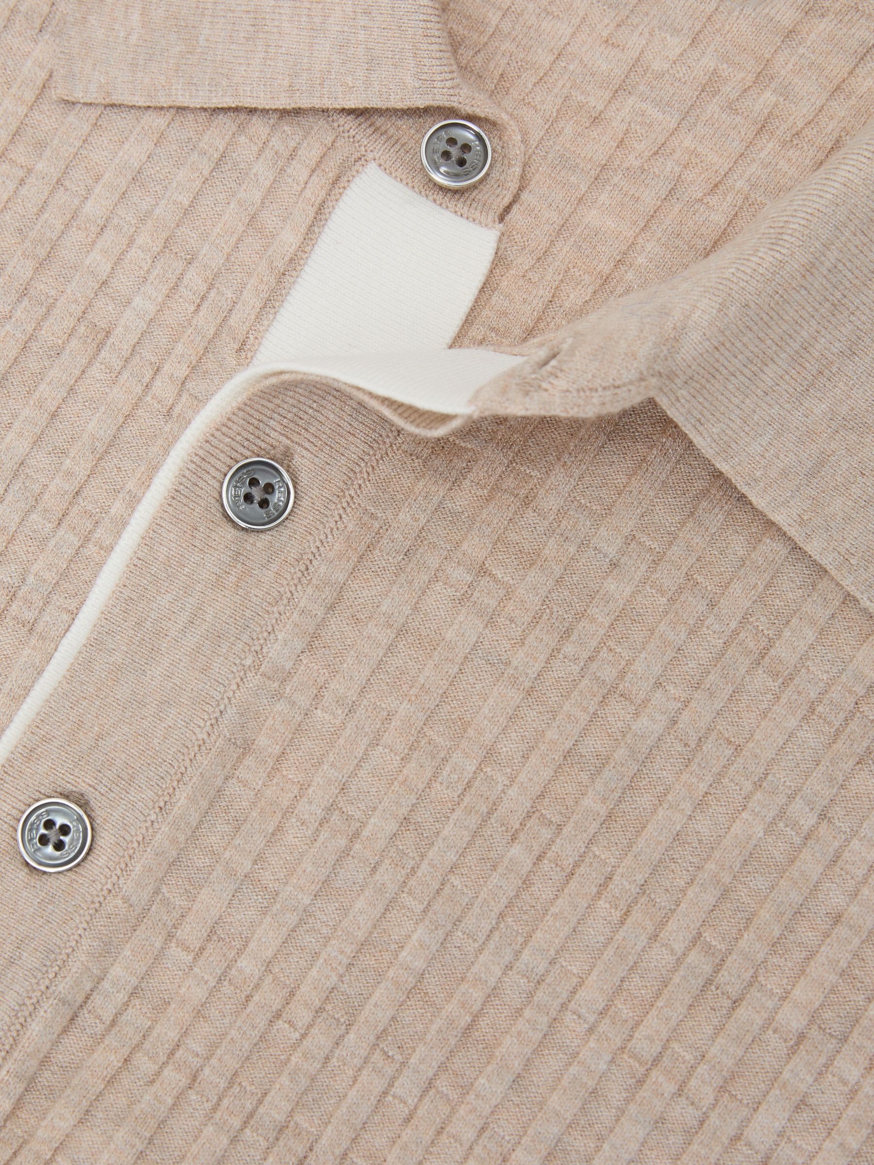 Textured-Knit Half-Button Polo Shirt in Oatmeal Brown - image 3