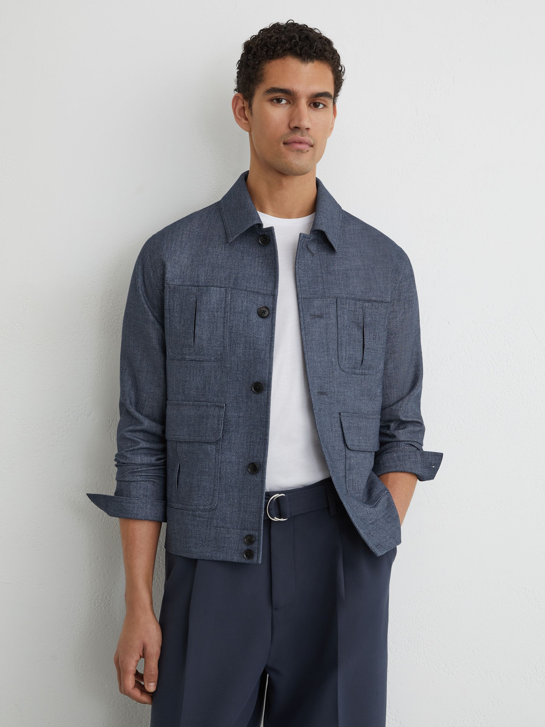 Woven Four-Pocket Jacket in Airforce Blue - Image 1 of 6