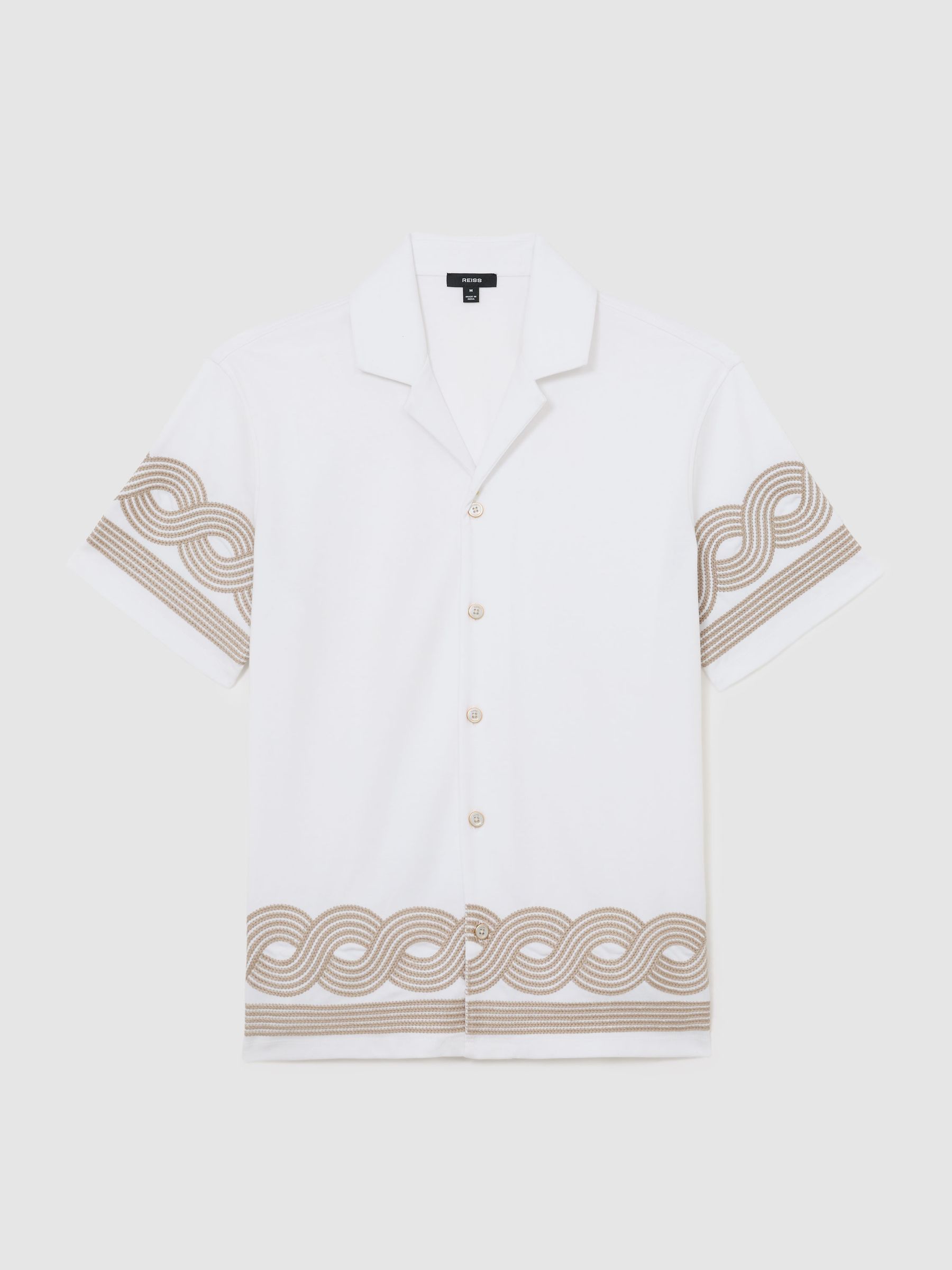 Cotton-Blend Embroidered Cuban-Collar Shirt in White - image 1