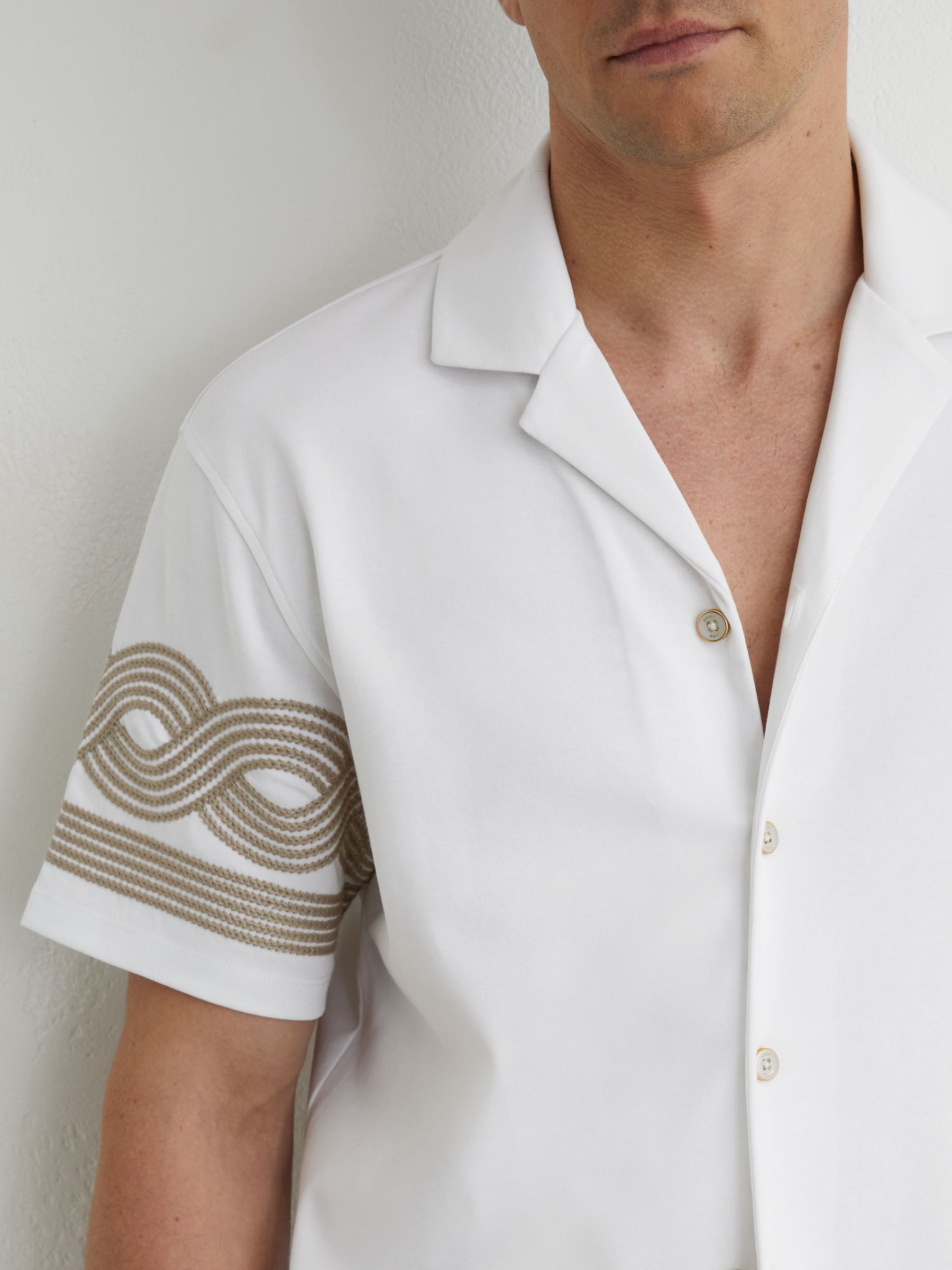 Cotton-Blend Embroidered Cuban-Collar Shirt in White - Image 3 of 6