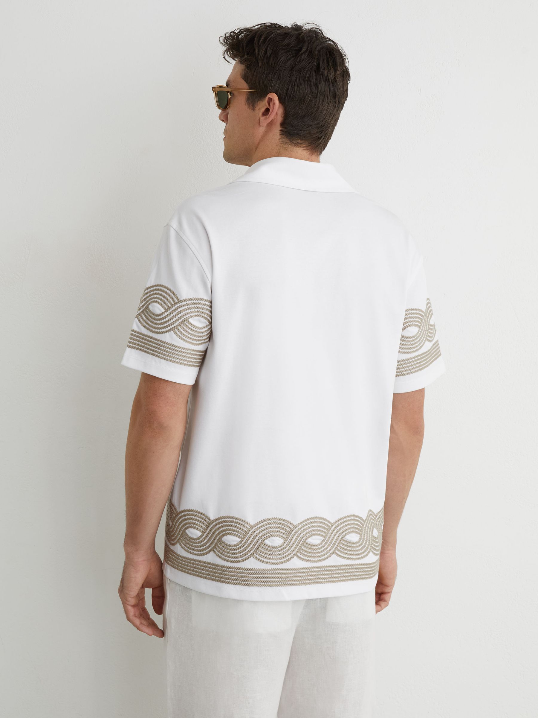 Cotton-Blend Embroidered Cuban-Collar Shirt in White - image 4