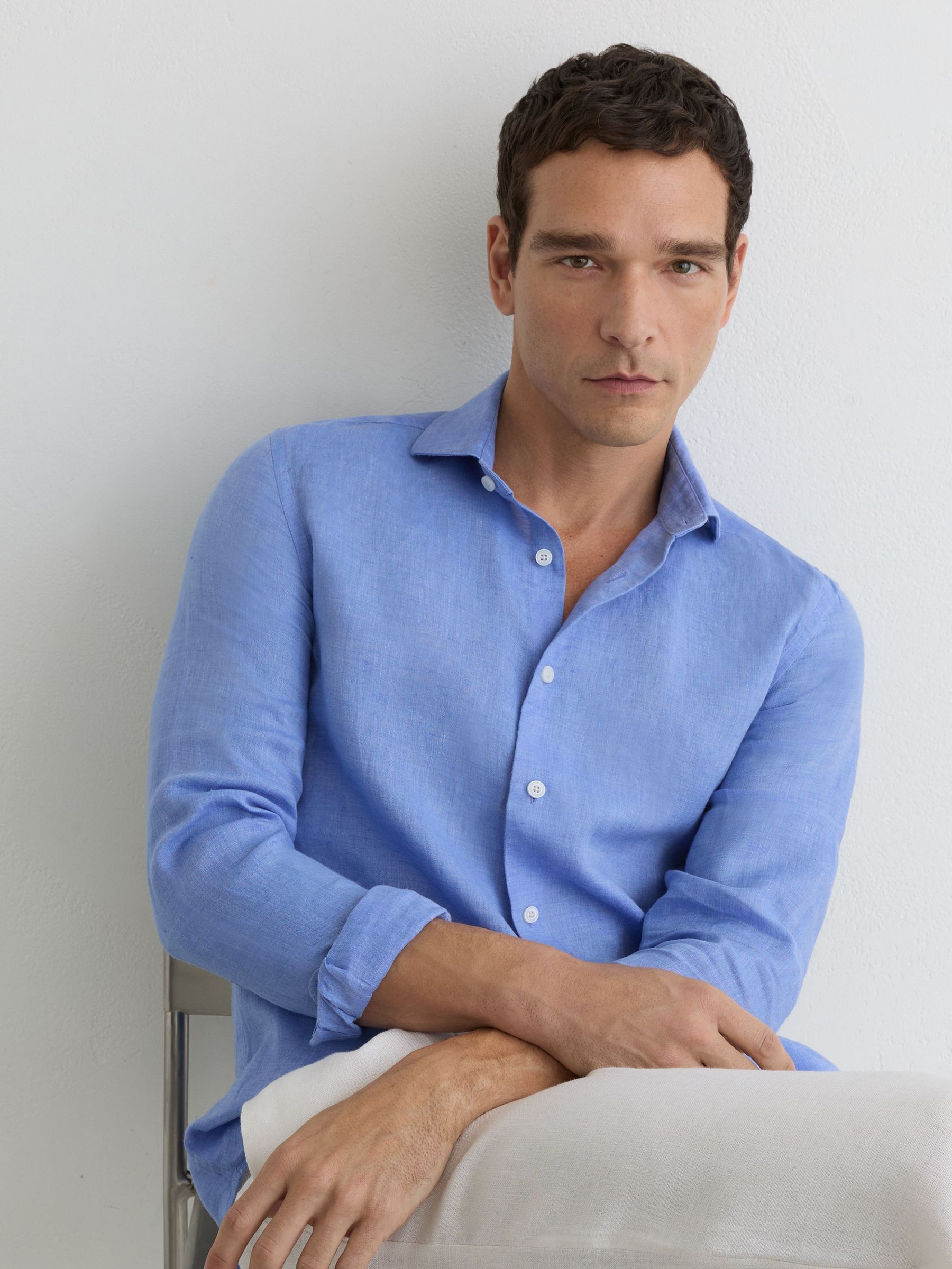 Linen Cutaway-Collar Regular-Fit Shirt in Buddy Blue - Image 1 of 6