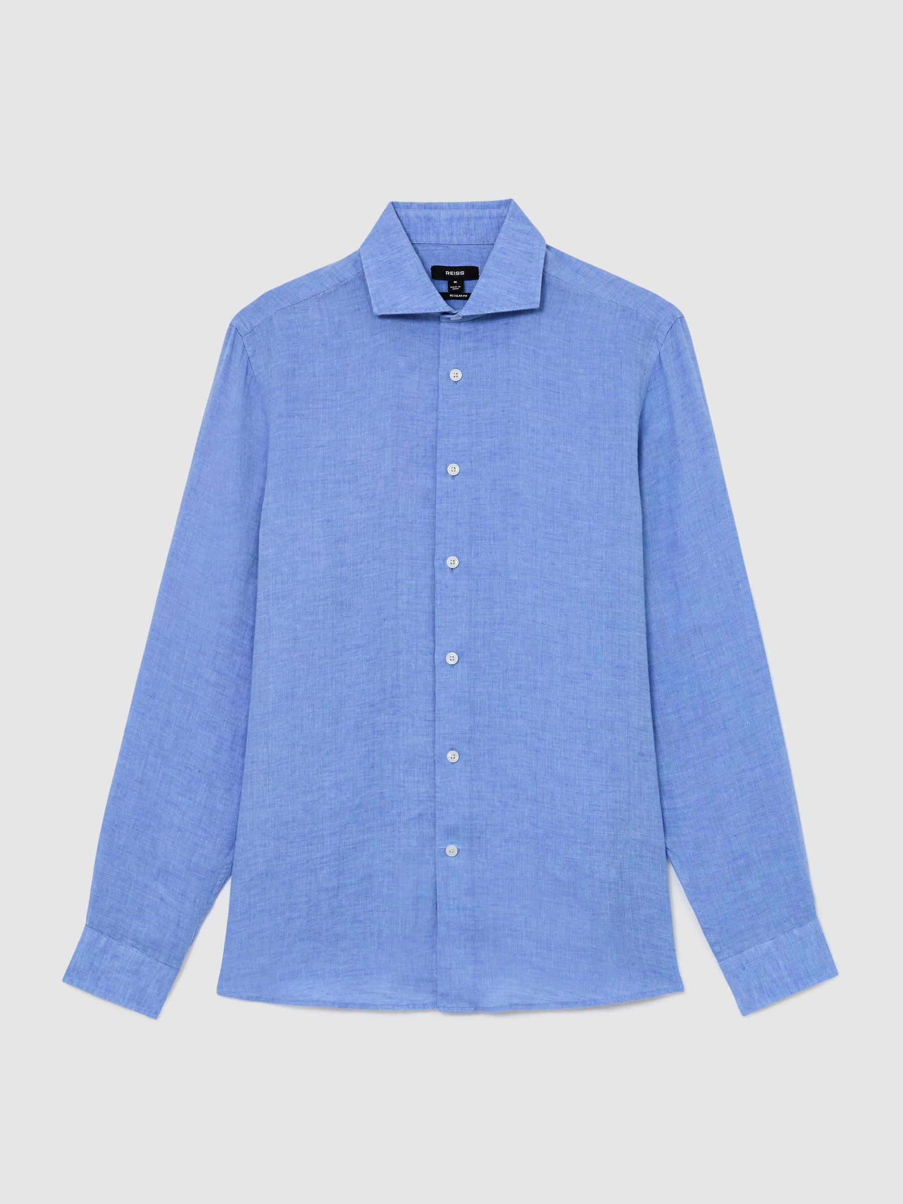 Linen Cutaway-Collar Regular-Fit Shirt in Buddy Blue