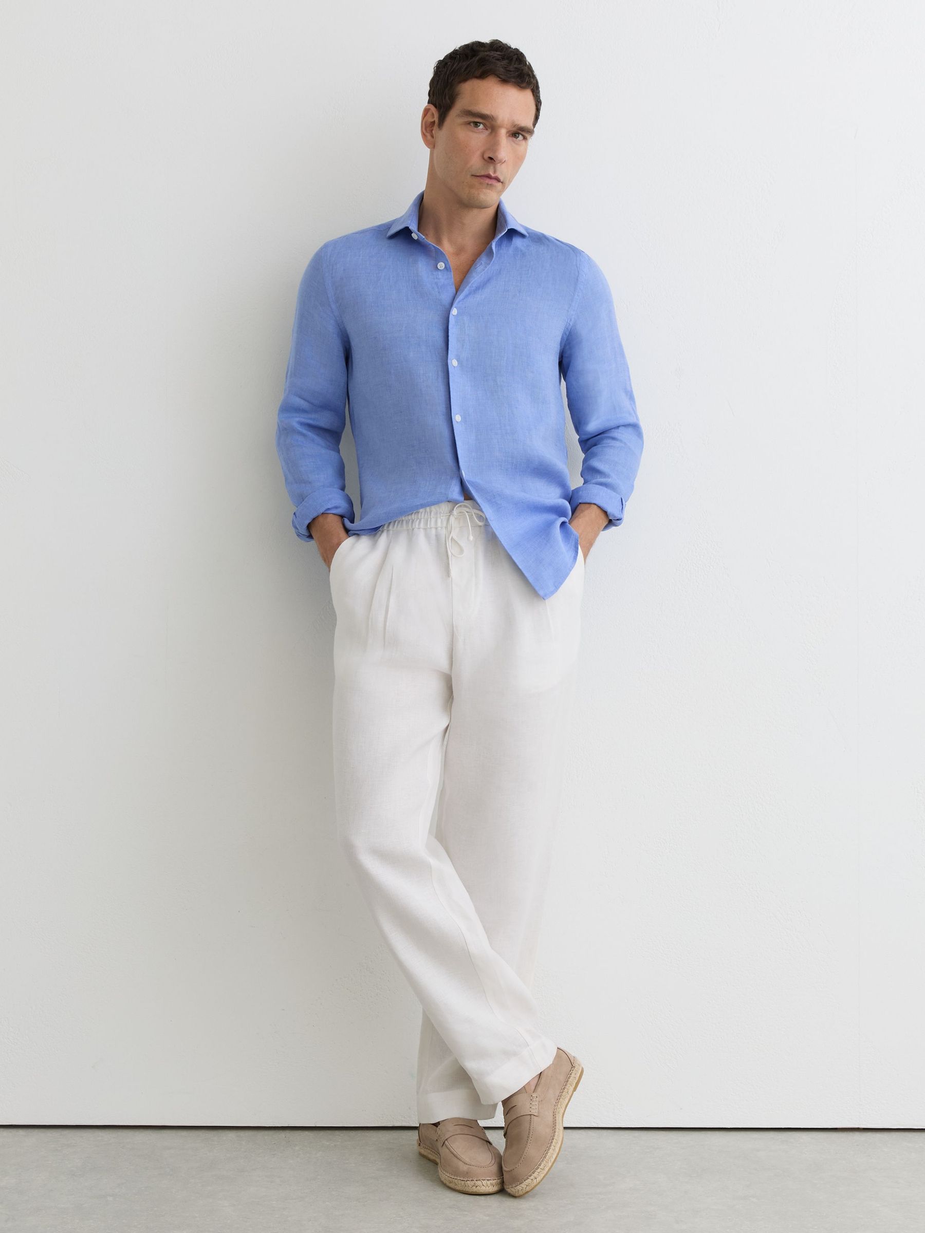 Linen Cutaway-Collar Regular-Fit Shirt in Buddy Blue - Image 3 of 6