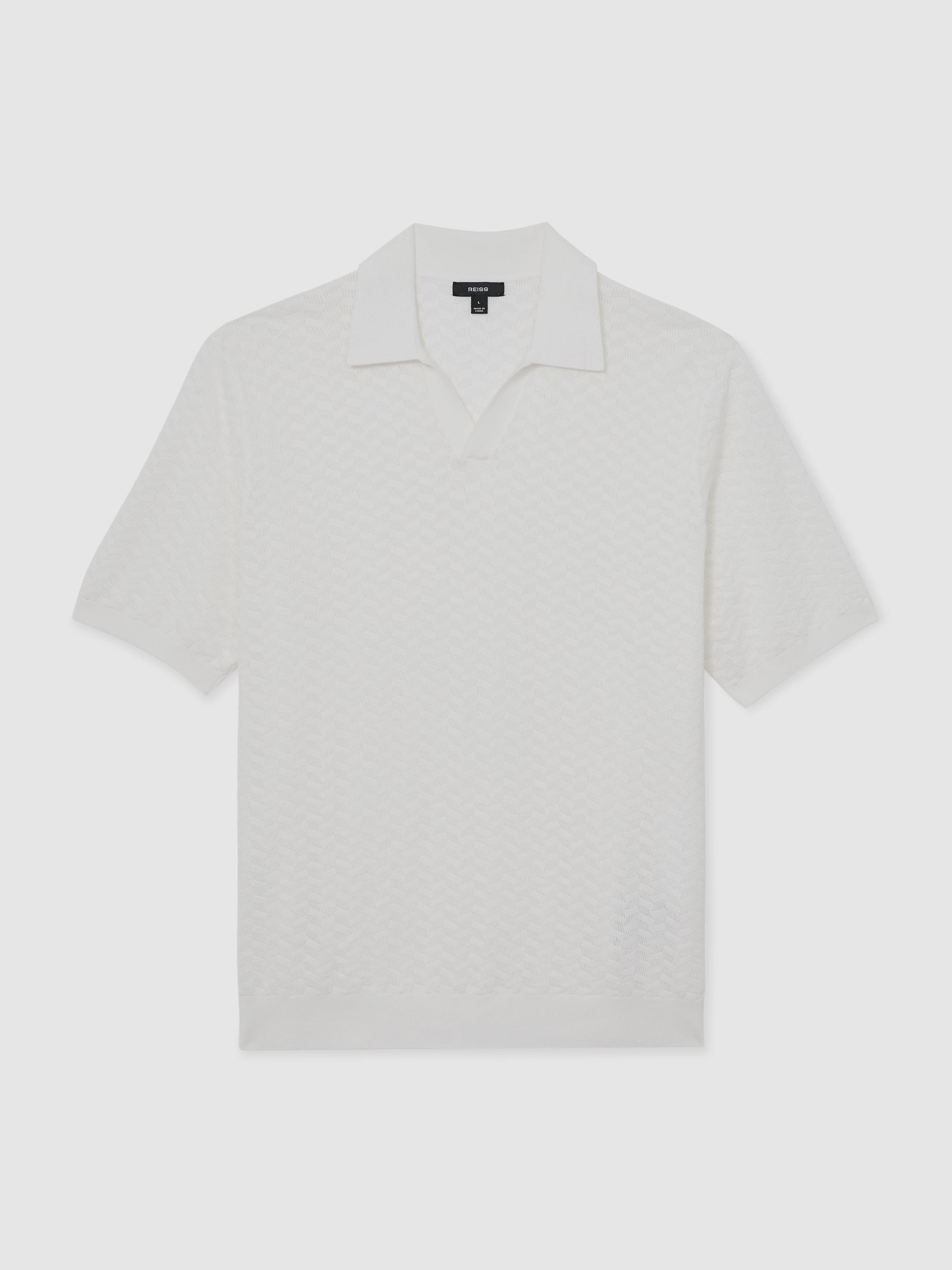 Textured-Knit Open-Collar Polo Shirt in White - Image 2 of 6