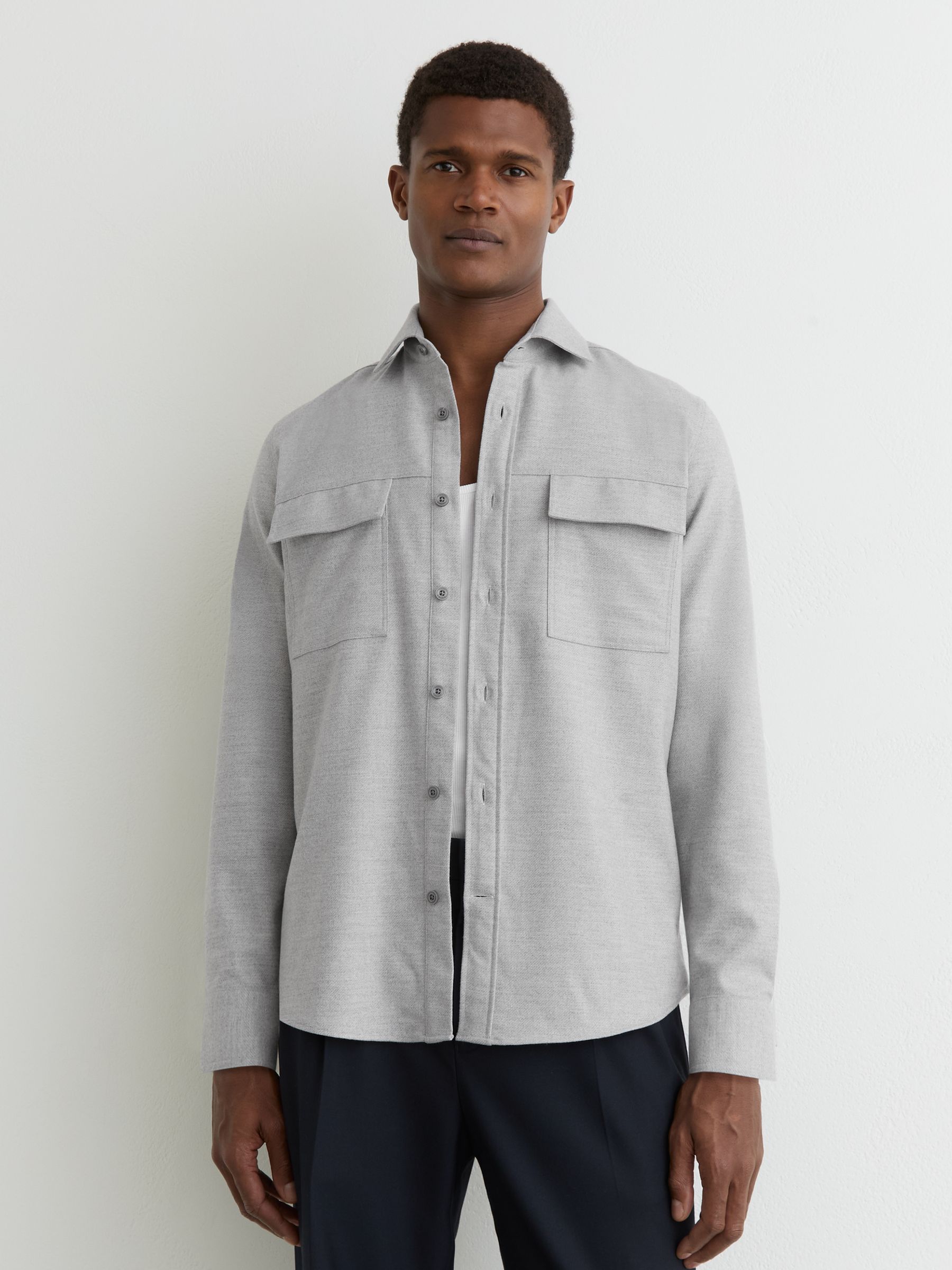 Brushed Twin-Pocket Overshirt in Grey - image 5