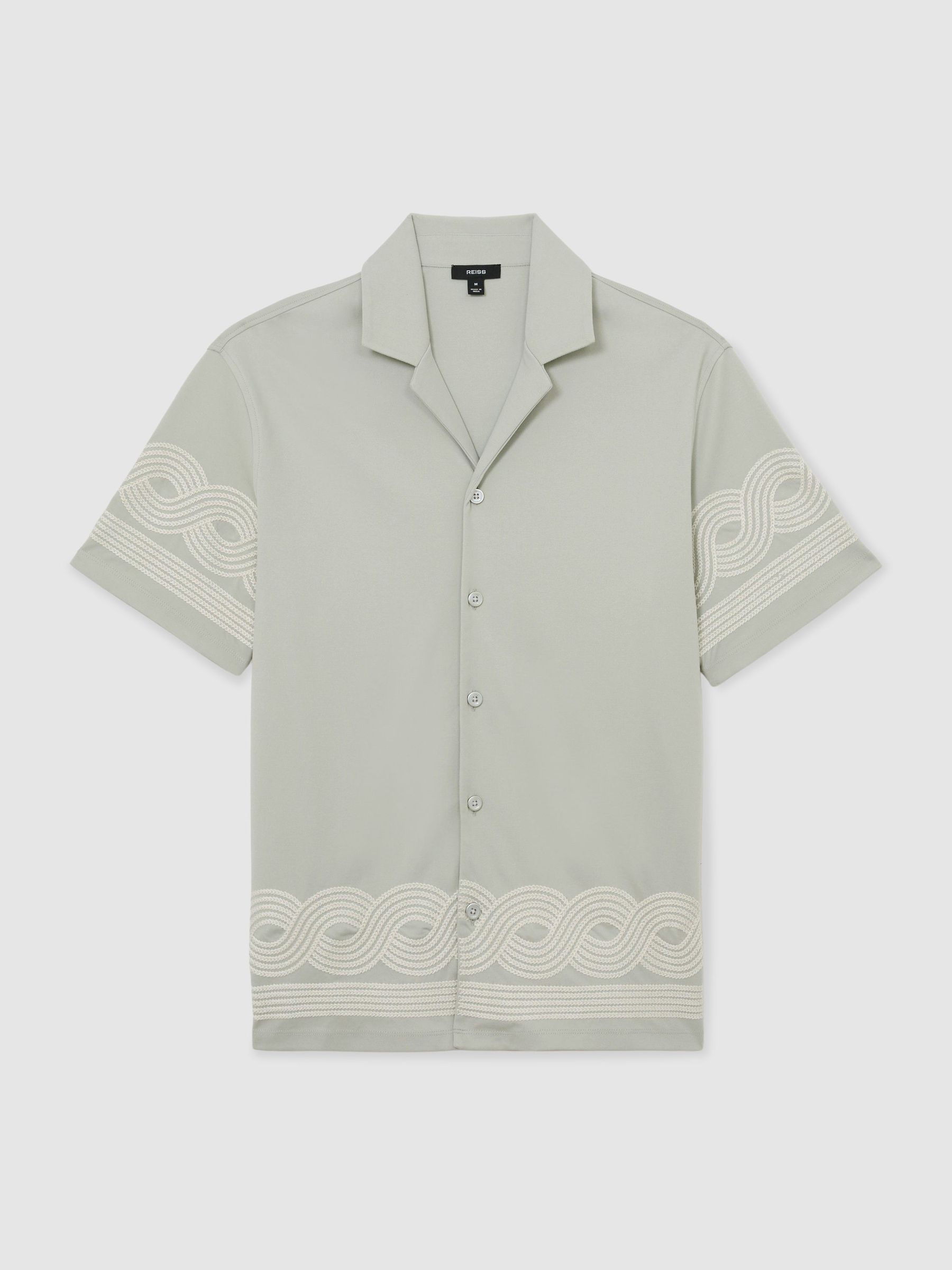 Cotton-Blend Embroidered Cuban-Collar Shirt in Soft Sage Green - image 1