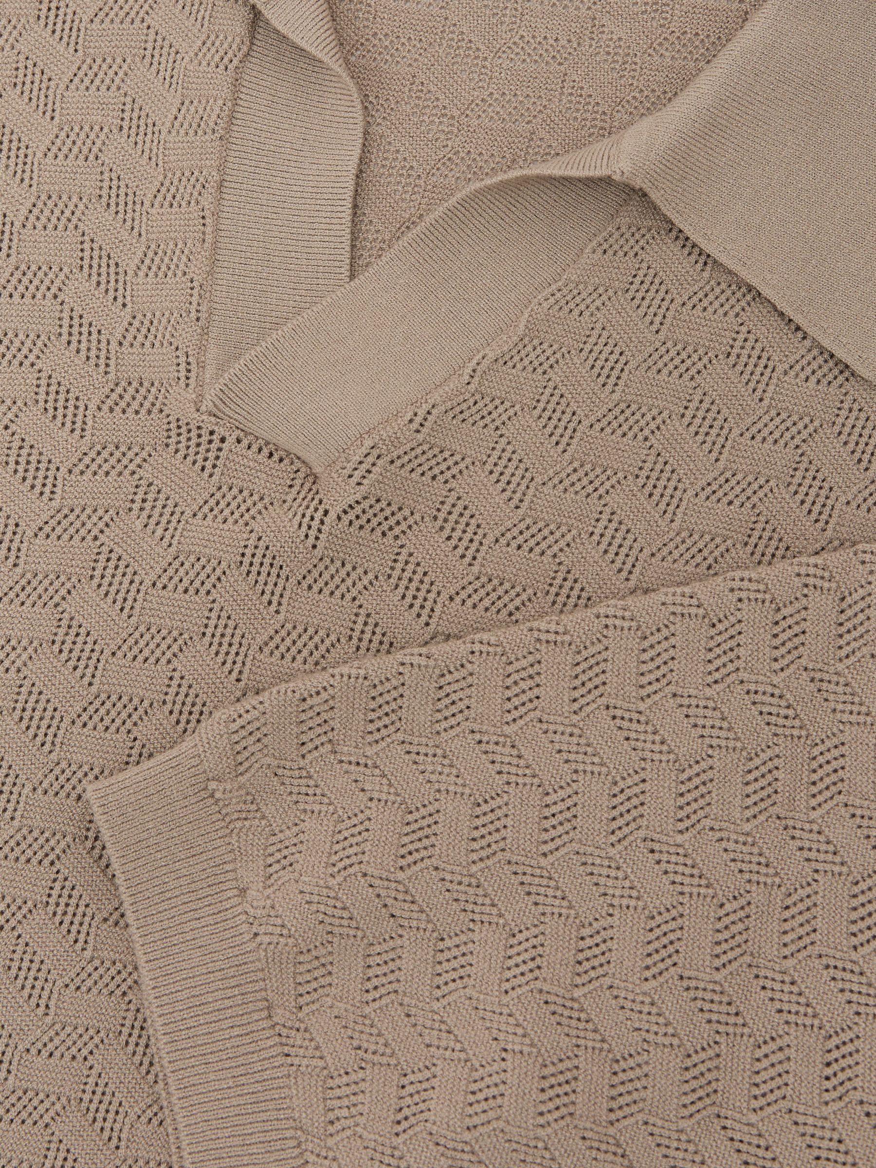 Textured-Knit Open-Collar Polo Shirt in Taupe Brown - image 3