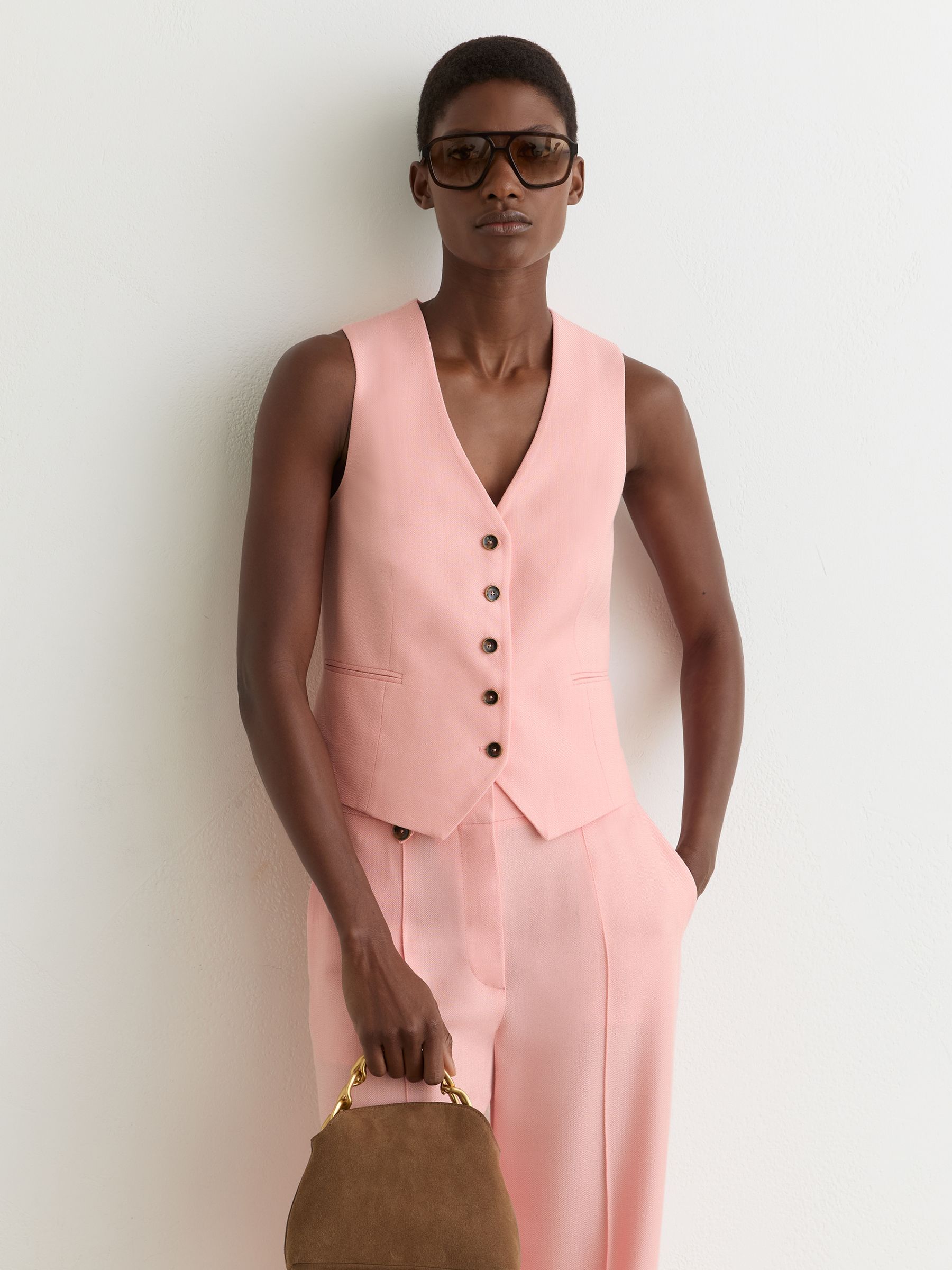 Button-Through Tailored Waistcoat in Pink - Image 1 of 7