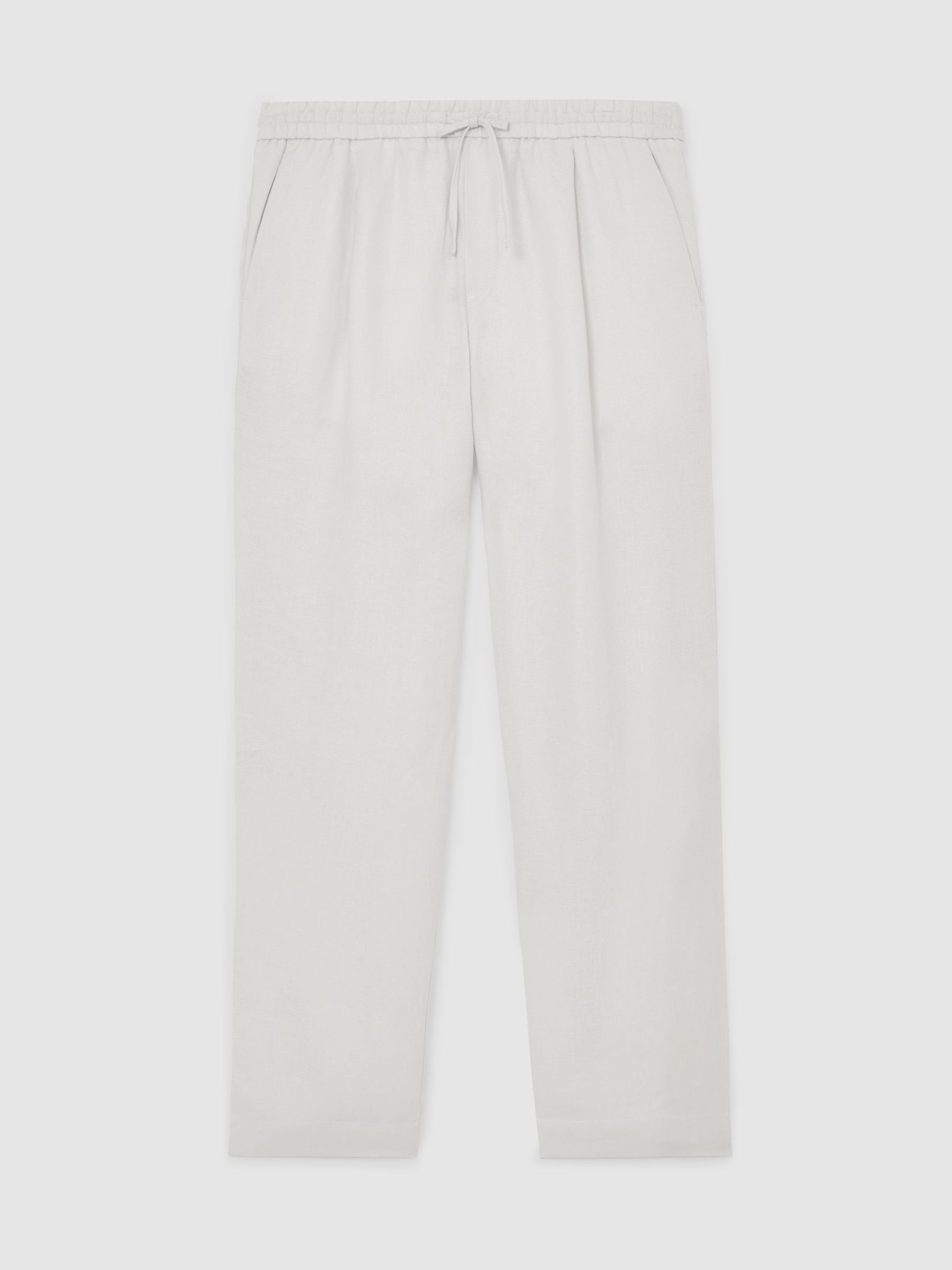 Linen Relaxed-Fit Drawstring Trousers in Stone - image 1