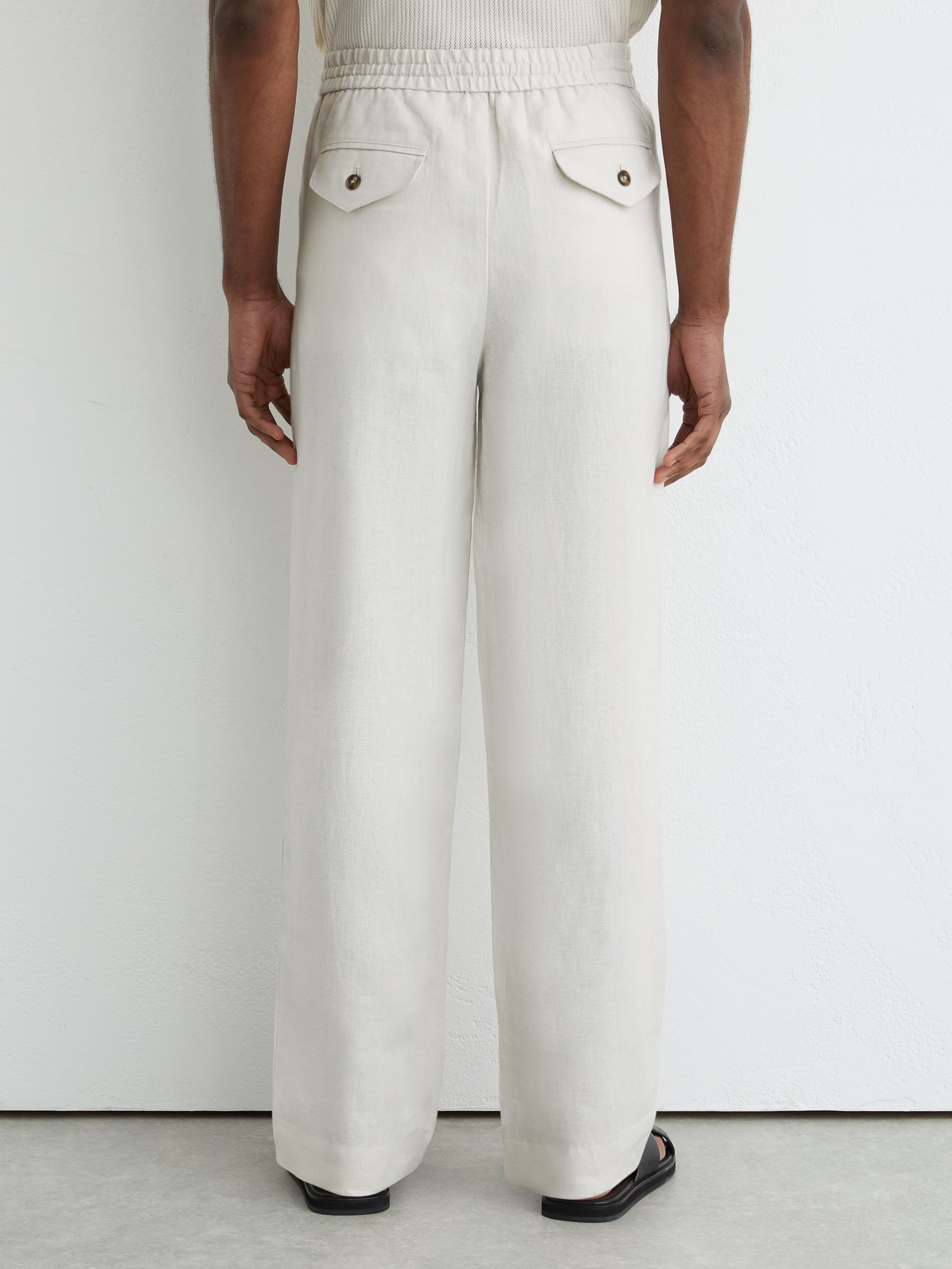 Linen Relaxed-Fit Drawstring Trousers in Stone - Image 4 of 5