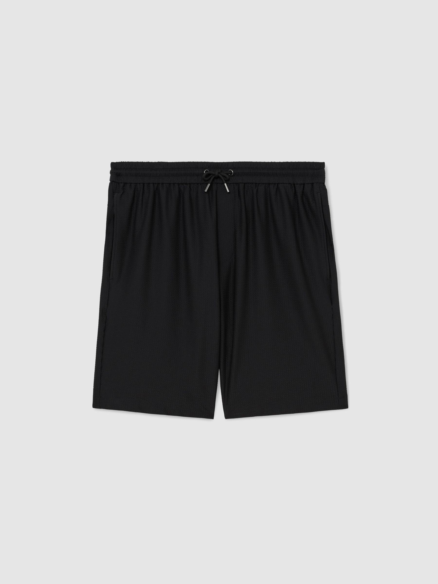 Seersucker Drawstring Shorts in Black - Image 2 of 6