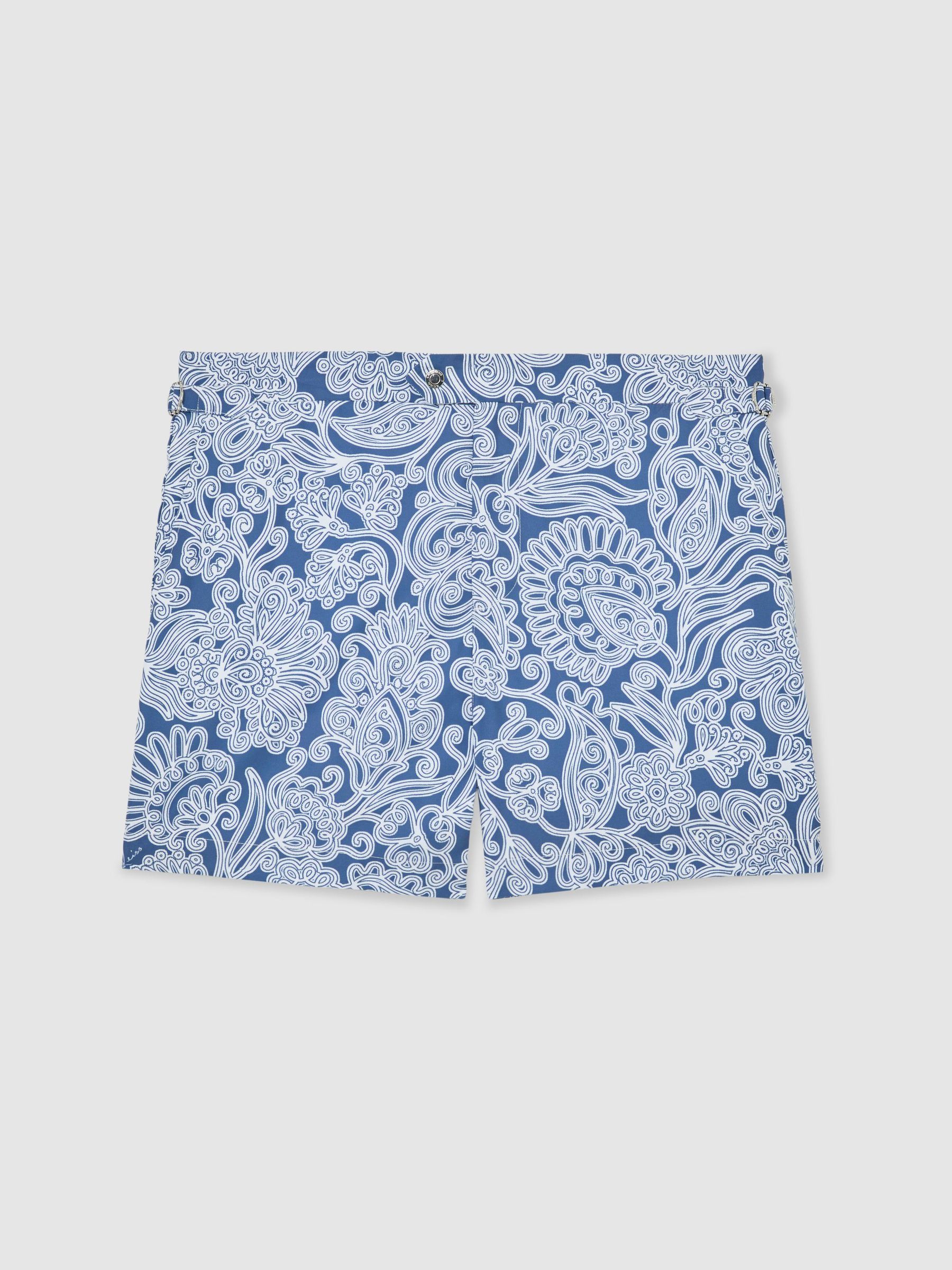 Paisley-Print Side-Adjuster Swim Shorts in Airforce Blue - Image 2 of 5