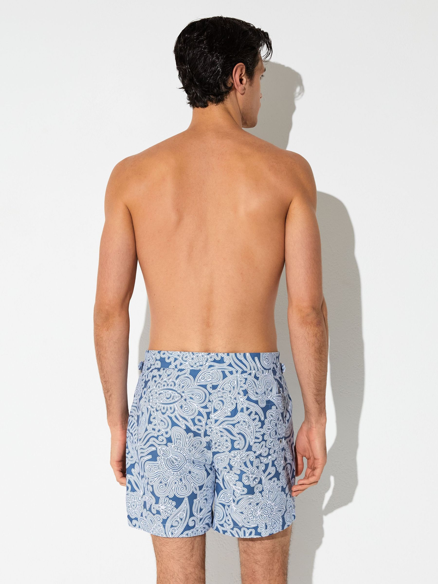 Paisley-Print Side-Adjuster Swim Shorts in Airforce Blue - image 4