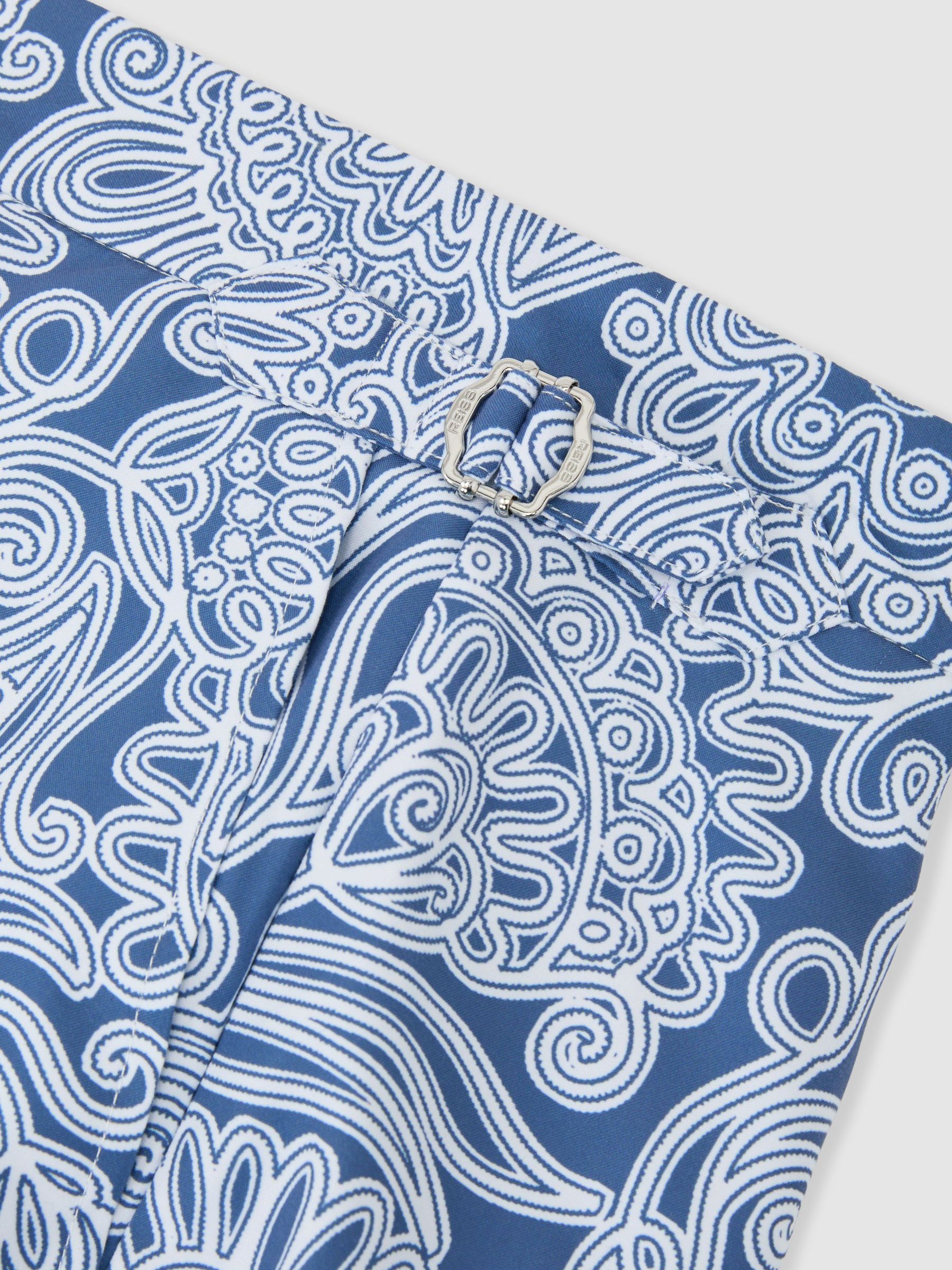 Paisley-Print Side-Adjuster Swim Shorts in Airforce Blue - image 5