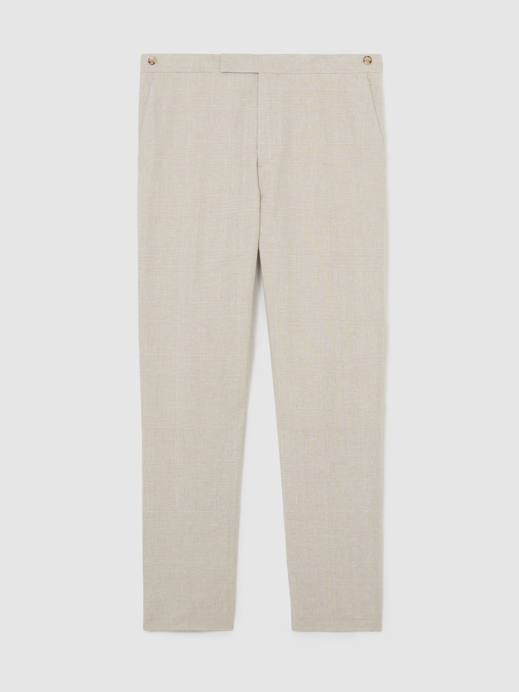Linen-Cotton Check Tailored-Fit Trousers in Oatmeal Brown - image 1