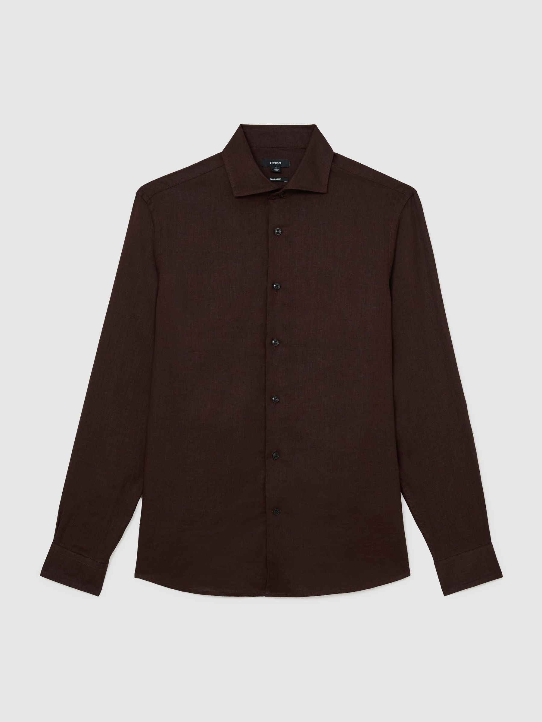Linen Cutaway-Collar Regular-Fit Shirt in Chocolate Brown - image 1