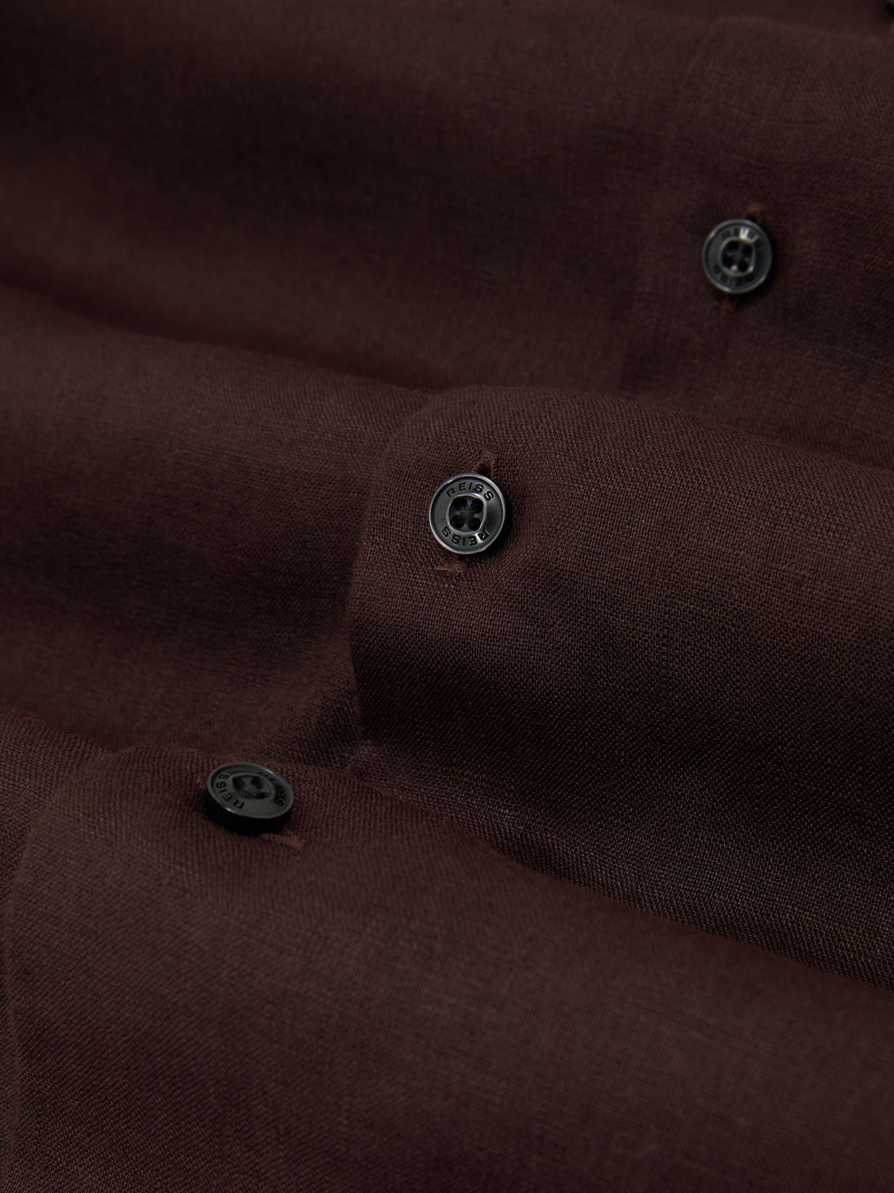 Linen Cutaway-Collar Regular-Fit Shirt in Chocolate Brown - image 3