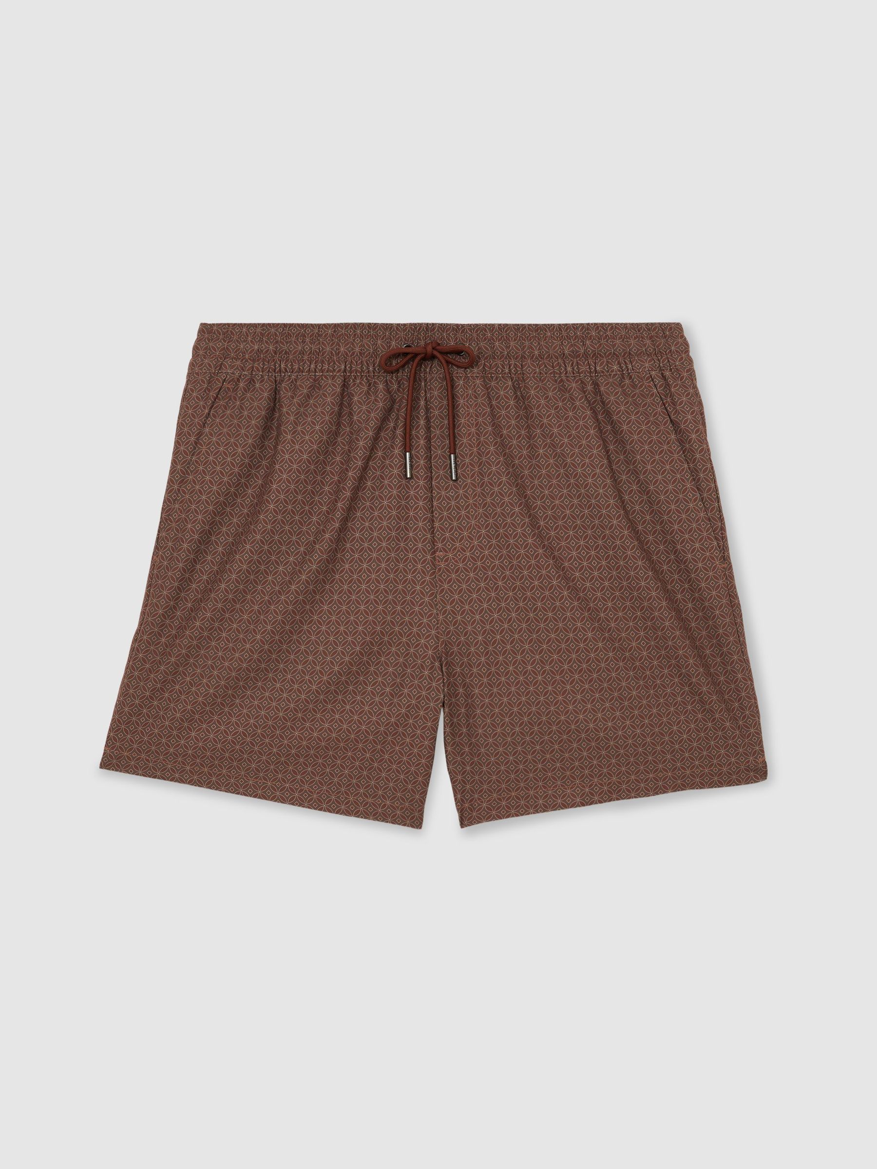 Geometric-Print Drawstring Swim Shorts in Dark Brown - Image 2 of 6