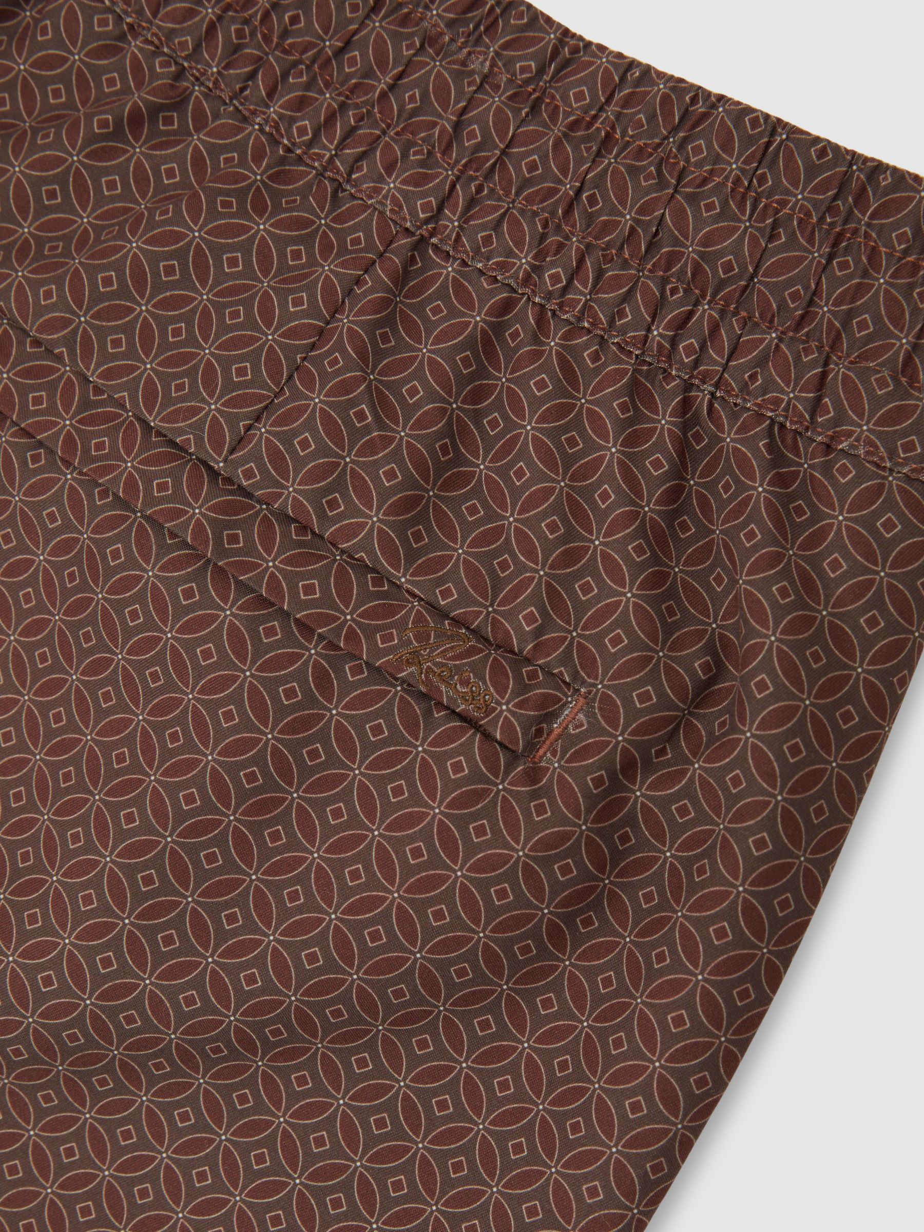 Geometric-Print Drawstring Swim Shorts in Dark Brown - Image 6 of 6