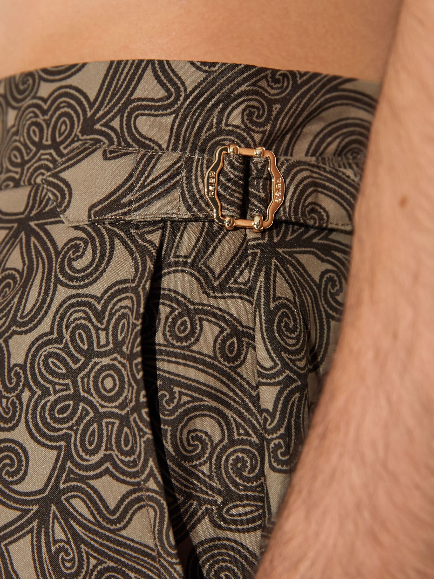 Paisley-Print Side-Adjuster Swim Shorts in Mocha Brown - Image 3 of 8