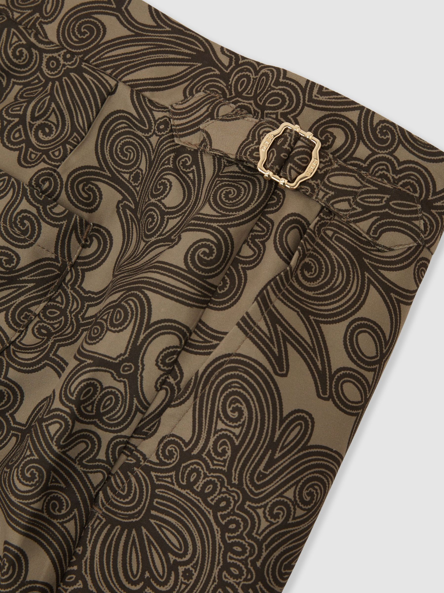 Paisley-Print Side-Adjuster Swim Shorts in Mocha Brown - Image 8 of 8