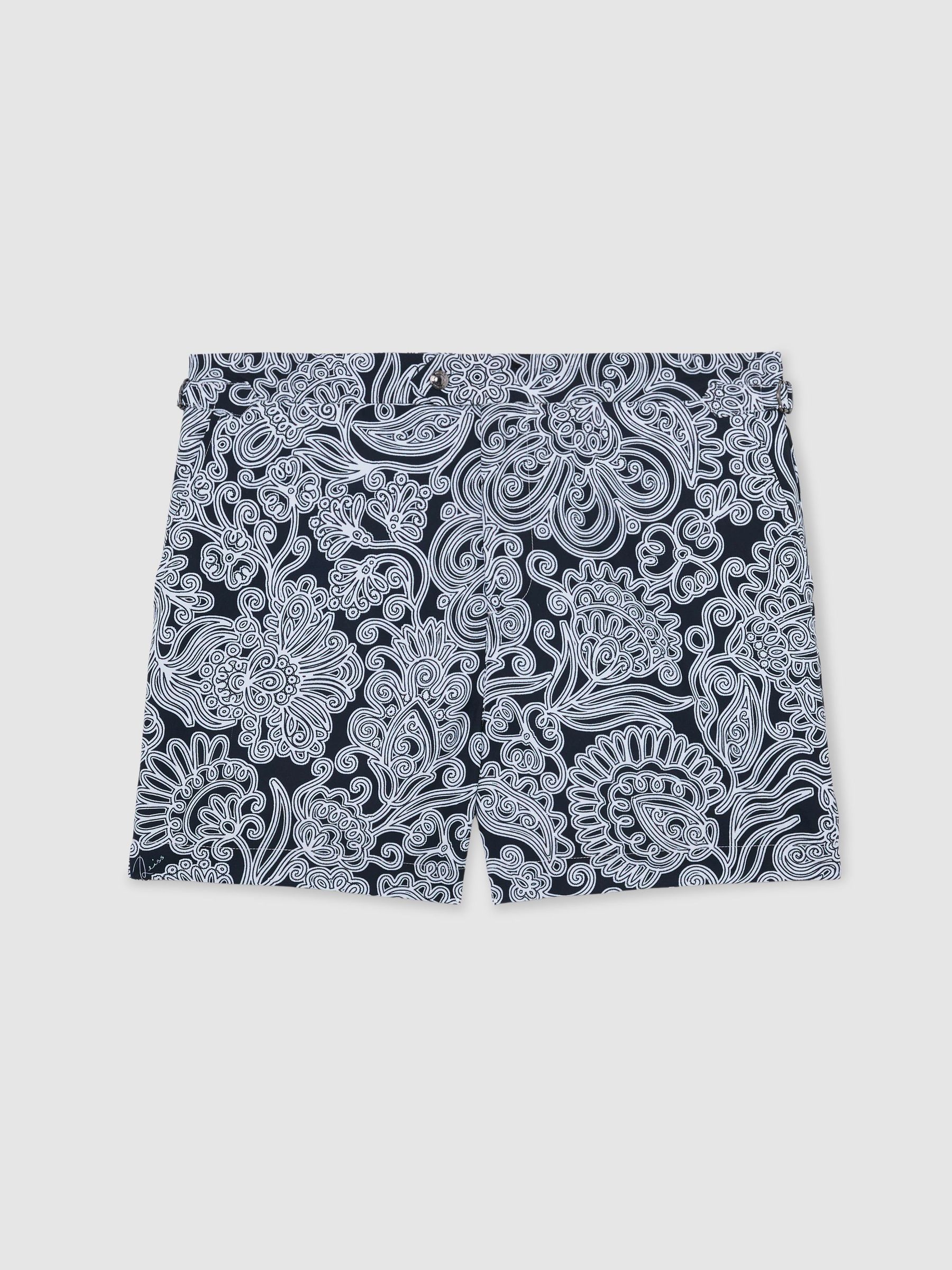 Paisley-Print Side-Adjuster Swim Shorts in Navy - Image 2 of 7