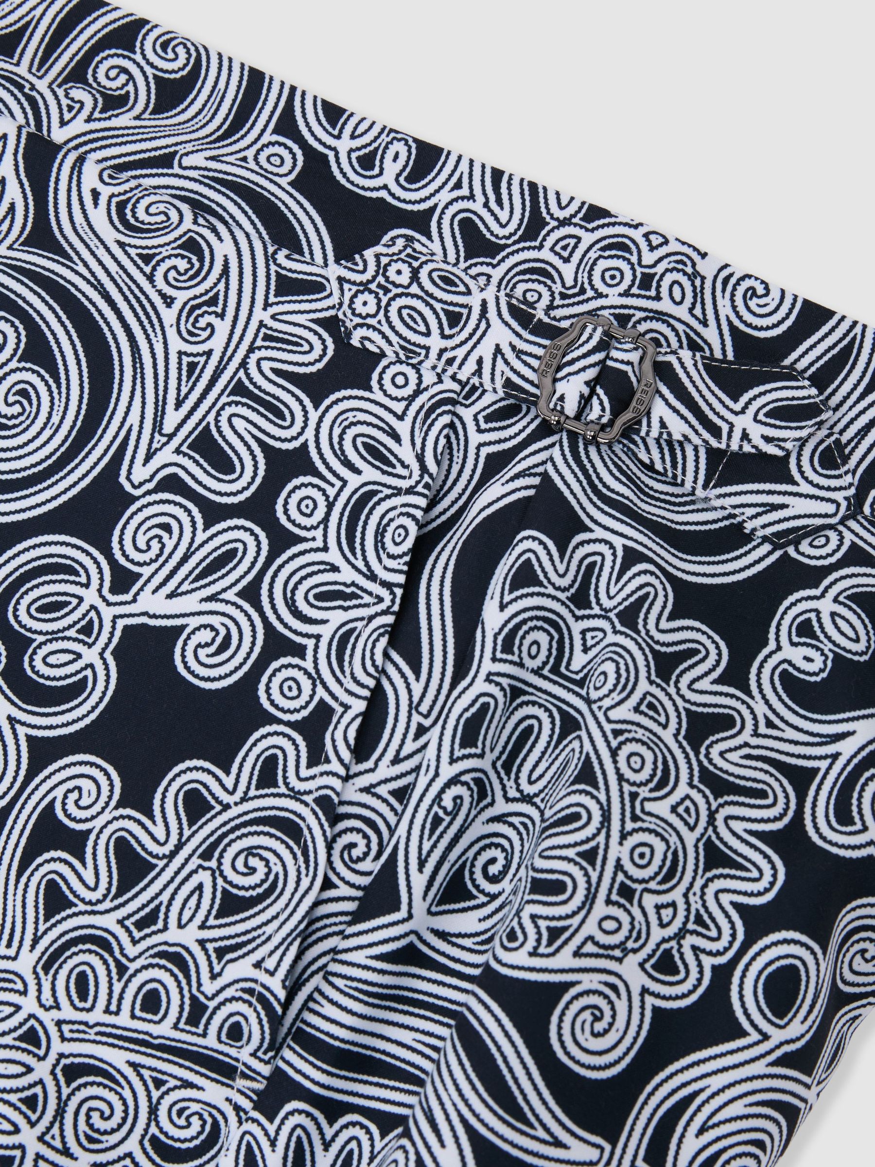 Paisley-Print Side-Adjuster Swim Shorts in Navy - Image 7 of 7