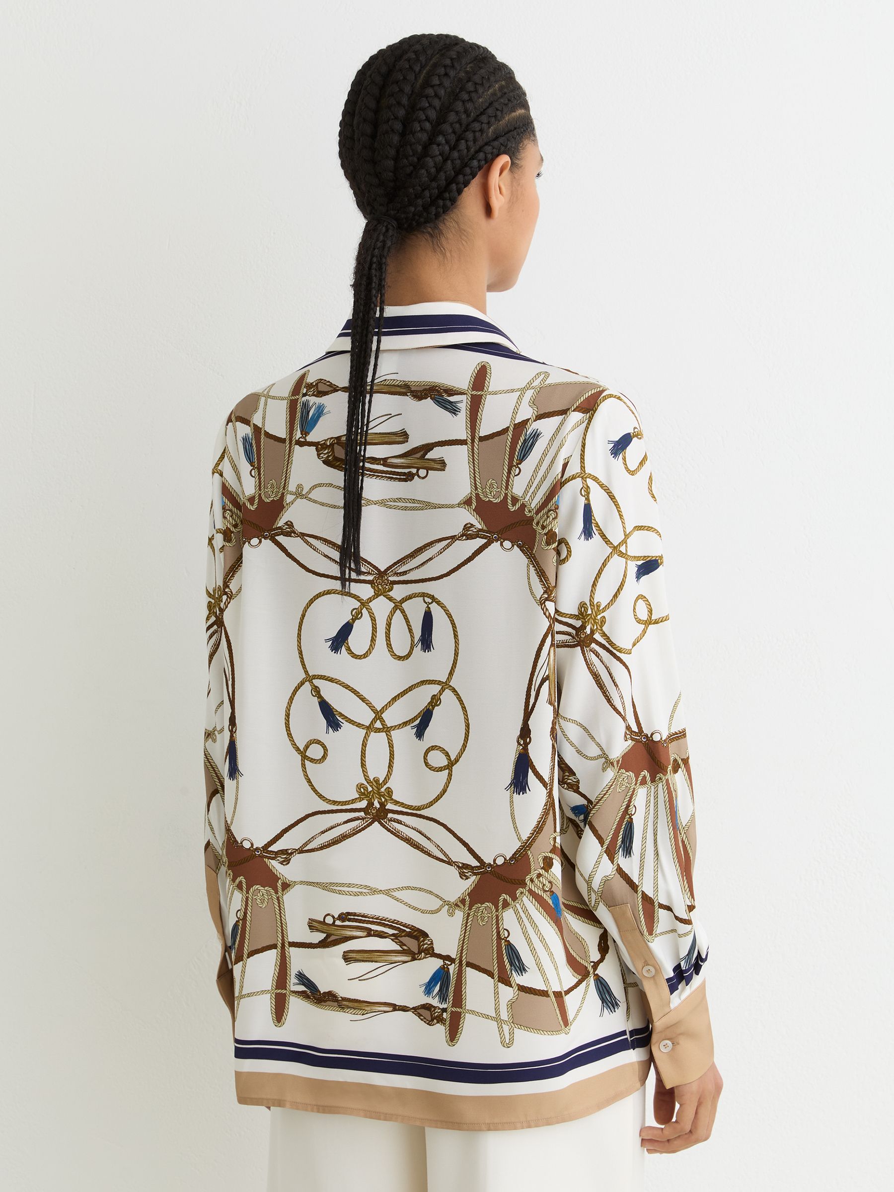 Foulard-Print Concealed-Placket Shirt in Ivory/Brown - Image 5 of 6