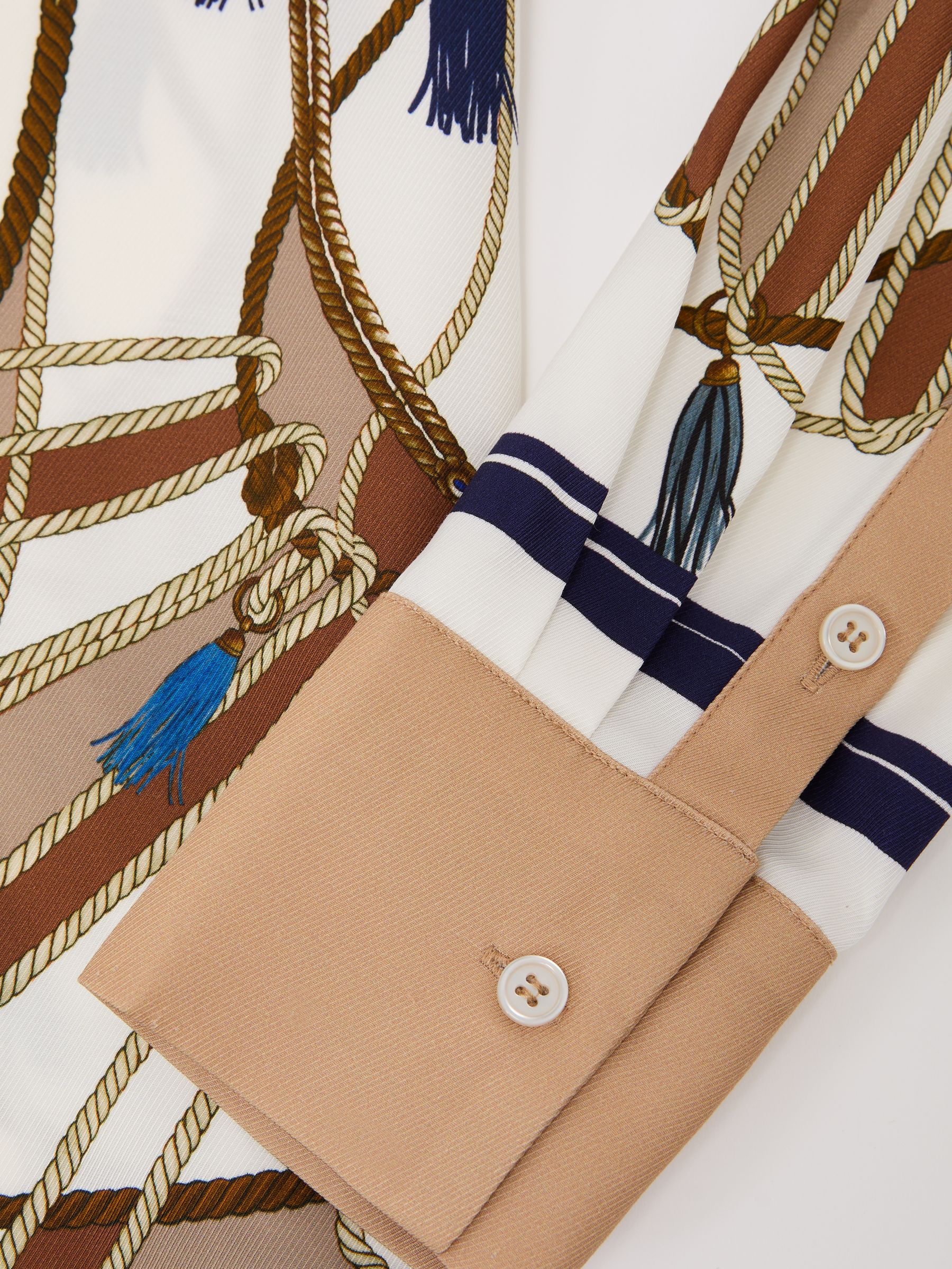Foulard-Print Concealed-Placket Shirt in Ivory/Brown - image 3