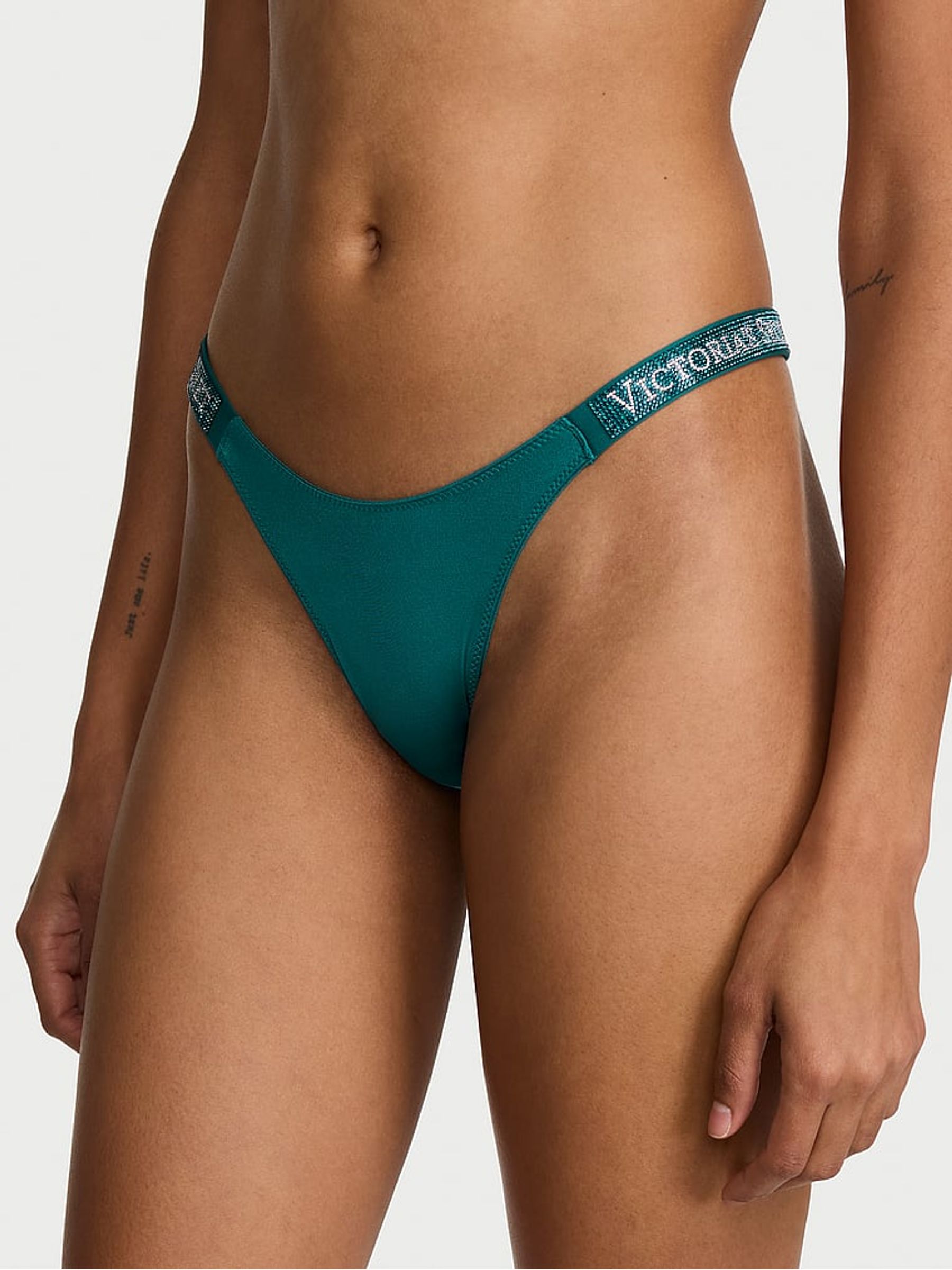 True Teal Blue Brazilian Shine Strap Knickers - Image 1 of 3