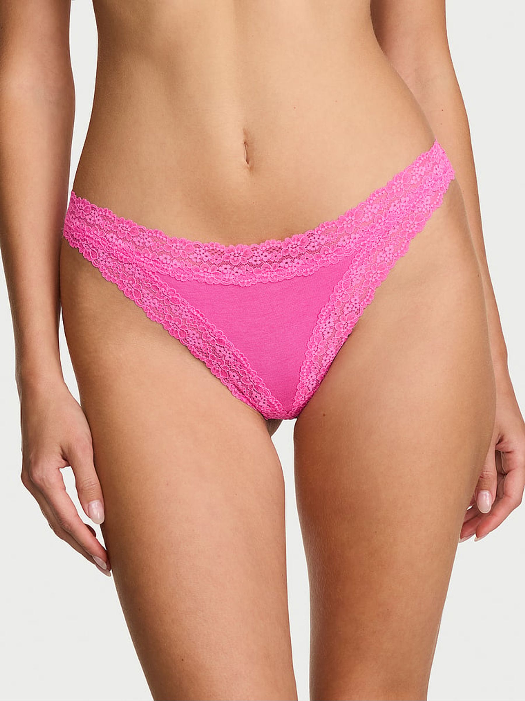 Flower Pink Thong Cotton Lace Trim Knickers - Image 2 of 3