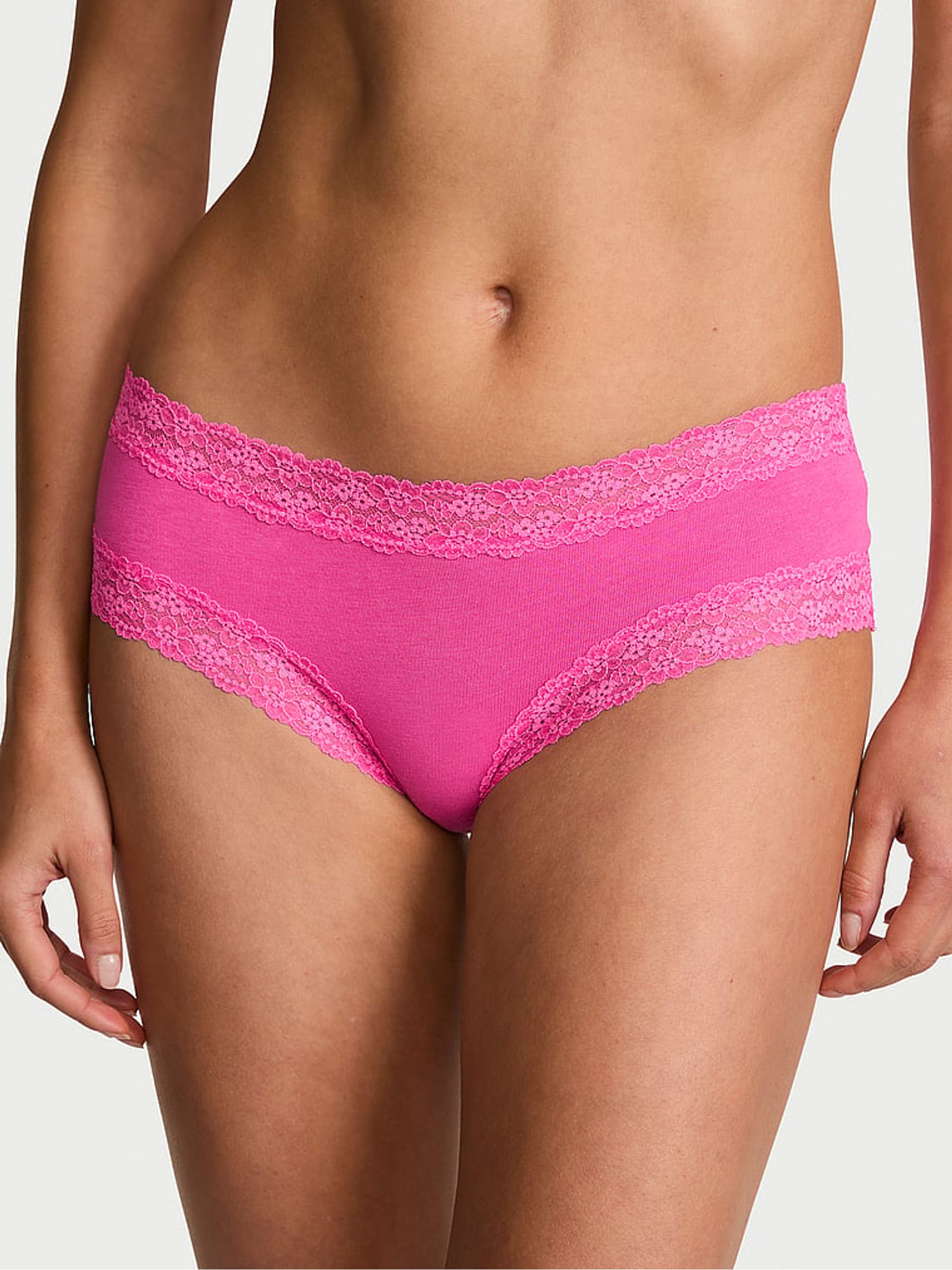 Flower Pink Cheeky Cotton Lace Trim Knickers - Image 1 of 3
