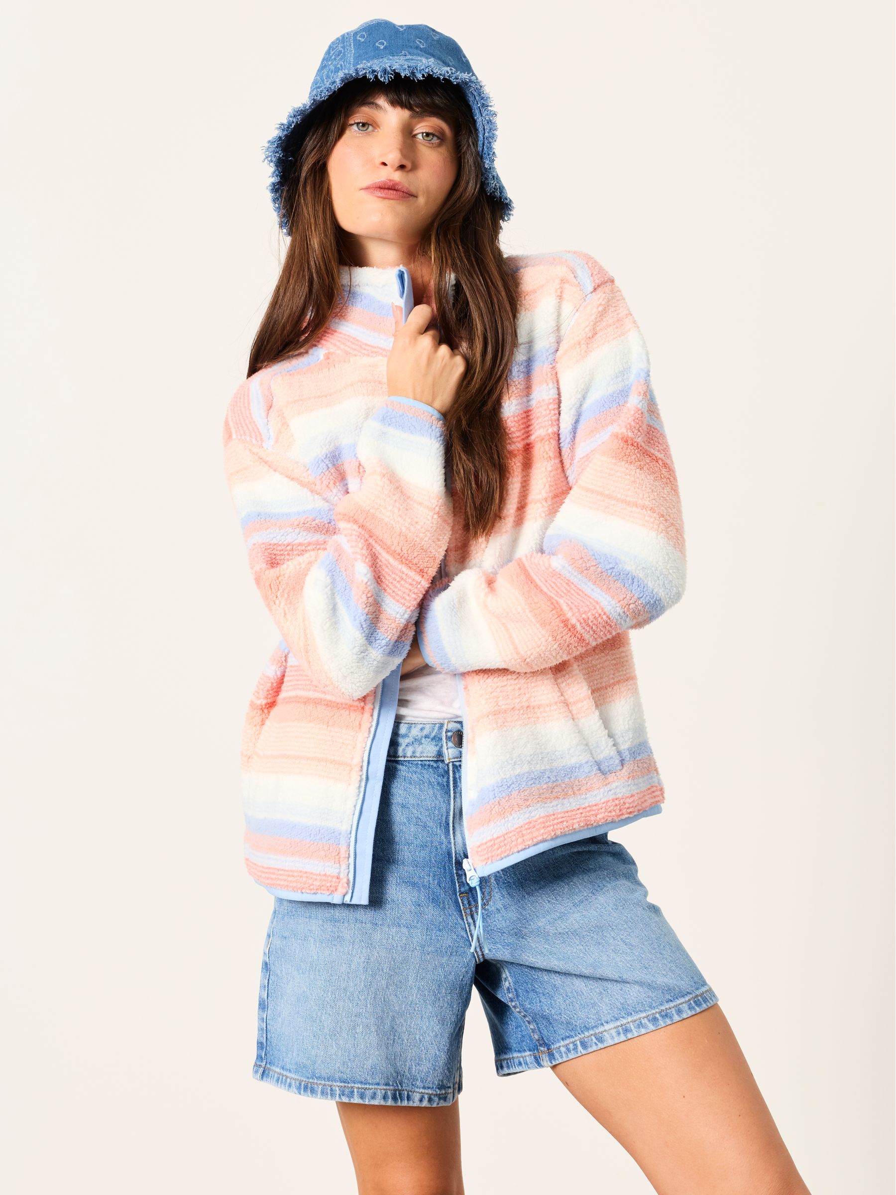 Libby Natural Stripe Zip Through Fleece - Image 1 of 6