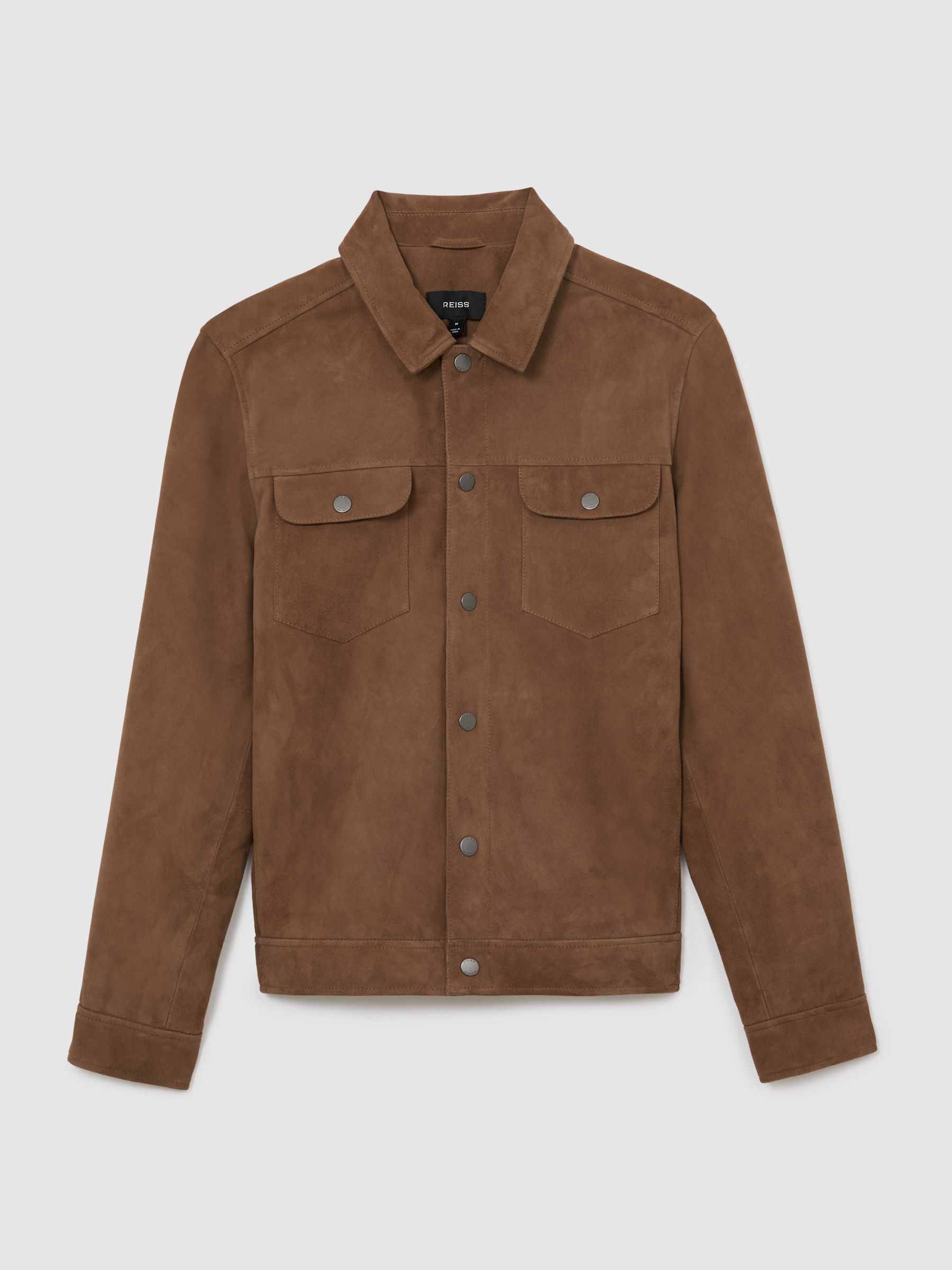 Suede Press-Stud Twin-Pocket Jacket in Mushroom Brown - image 1