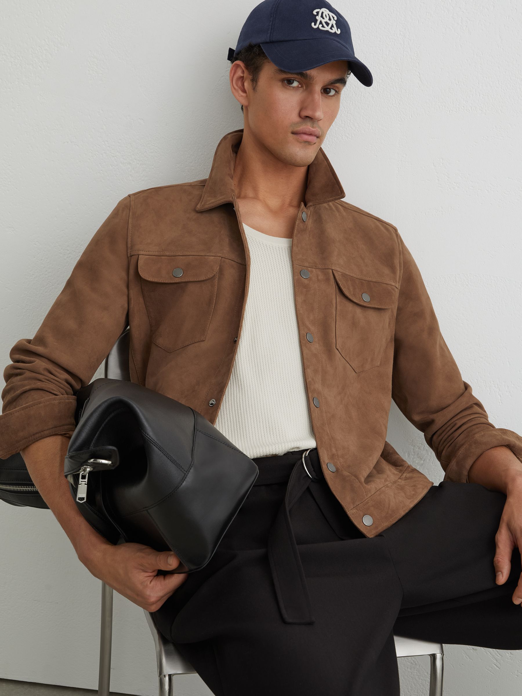 Suede Press-Stud Twin-Pocket Jacket in Mushroom Brown - image 5