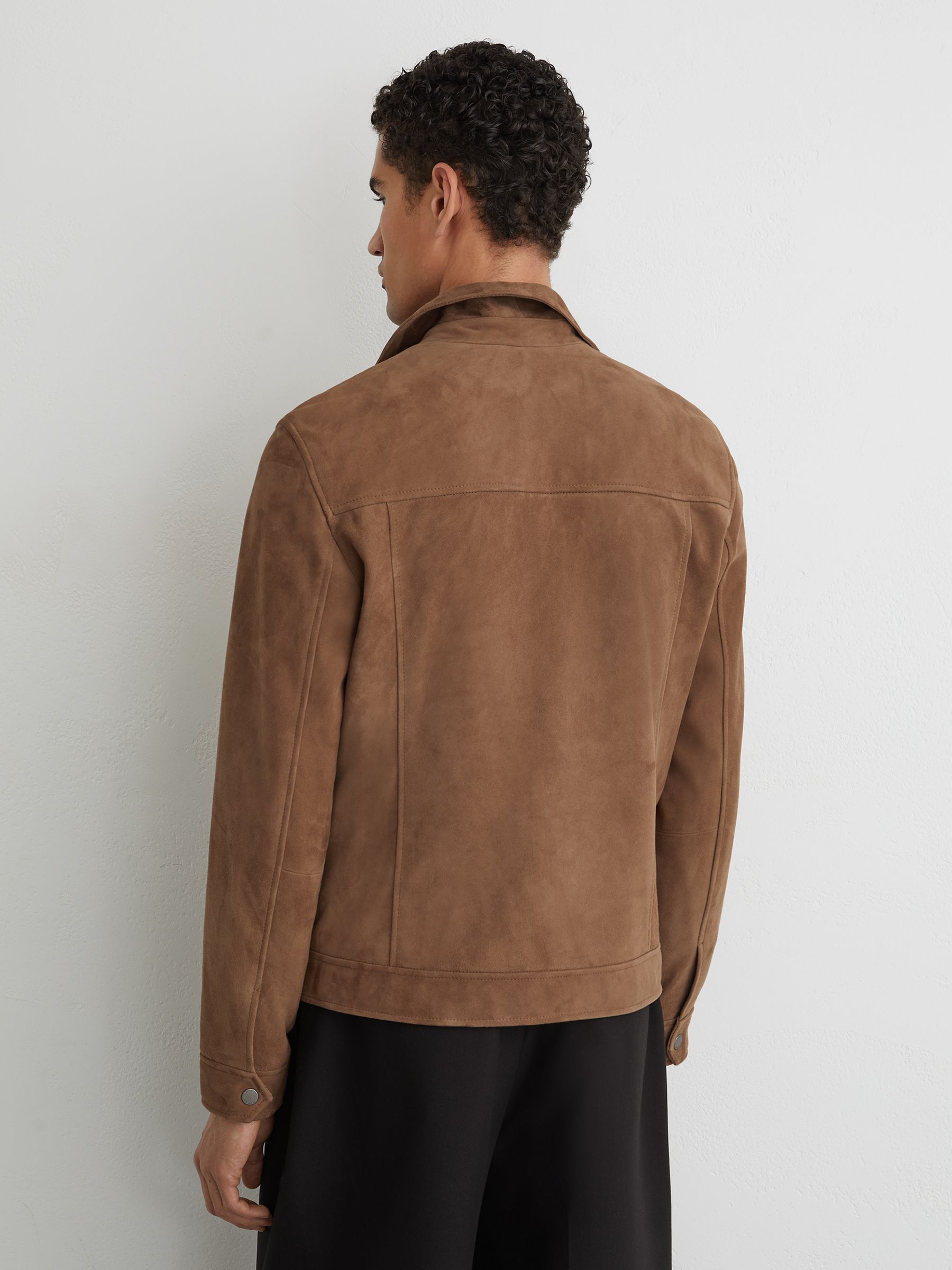 Suede Press-Stud Twin-Pocket Jacket in Mushroom Brown - Image 5 of 6