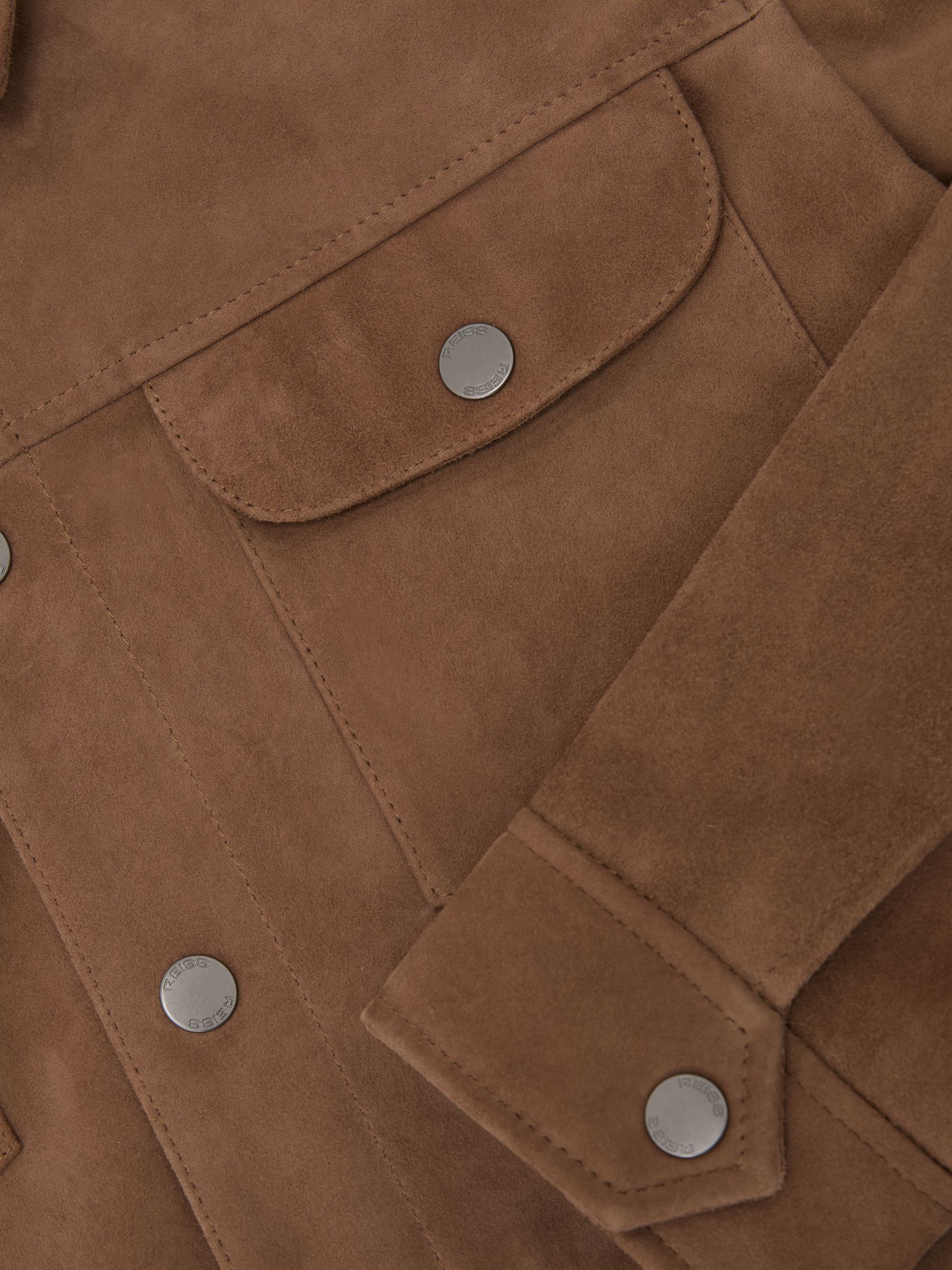 Suede Press-Stud Twin-Pocket Jacket in Mushroom Brown - image 3