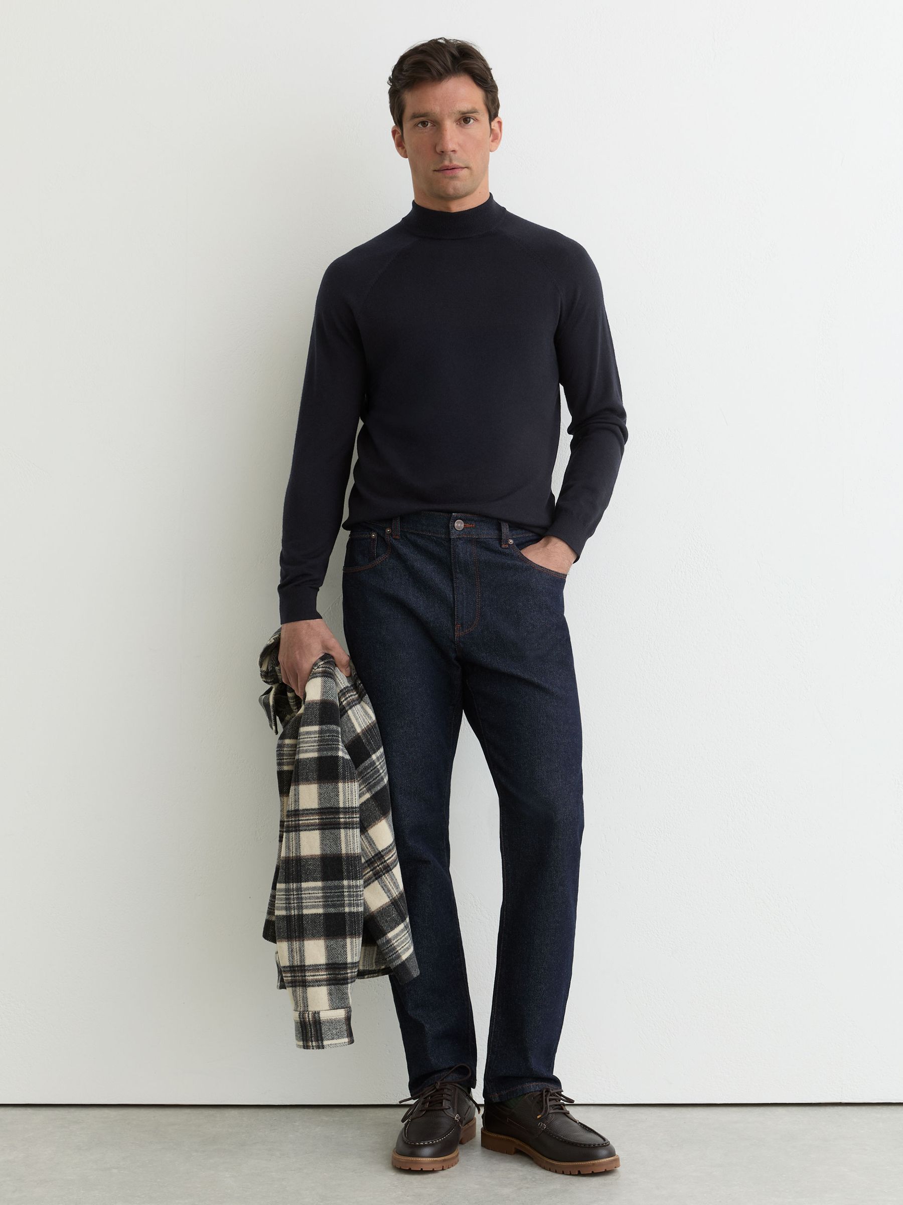 Merino Wool Mock-Neck Jumper in Navy - Image 3 of 7