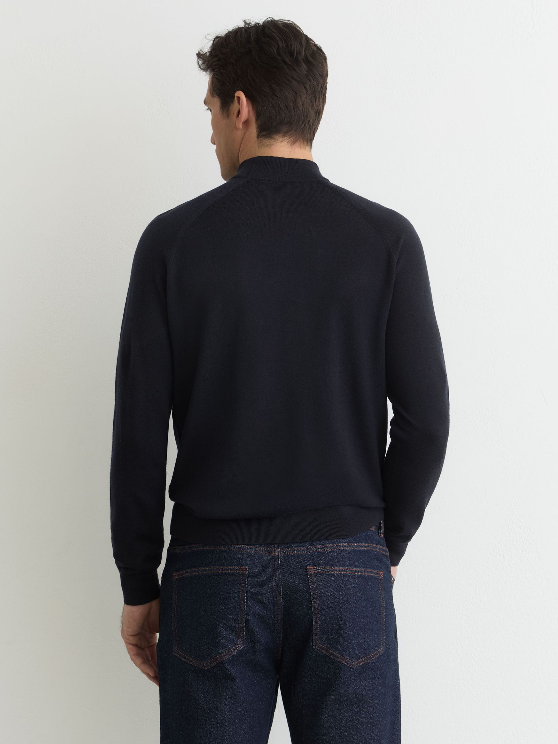 Merino Wool Mock-Neck Jumper in Navy - Image 5 of 7