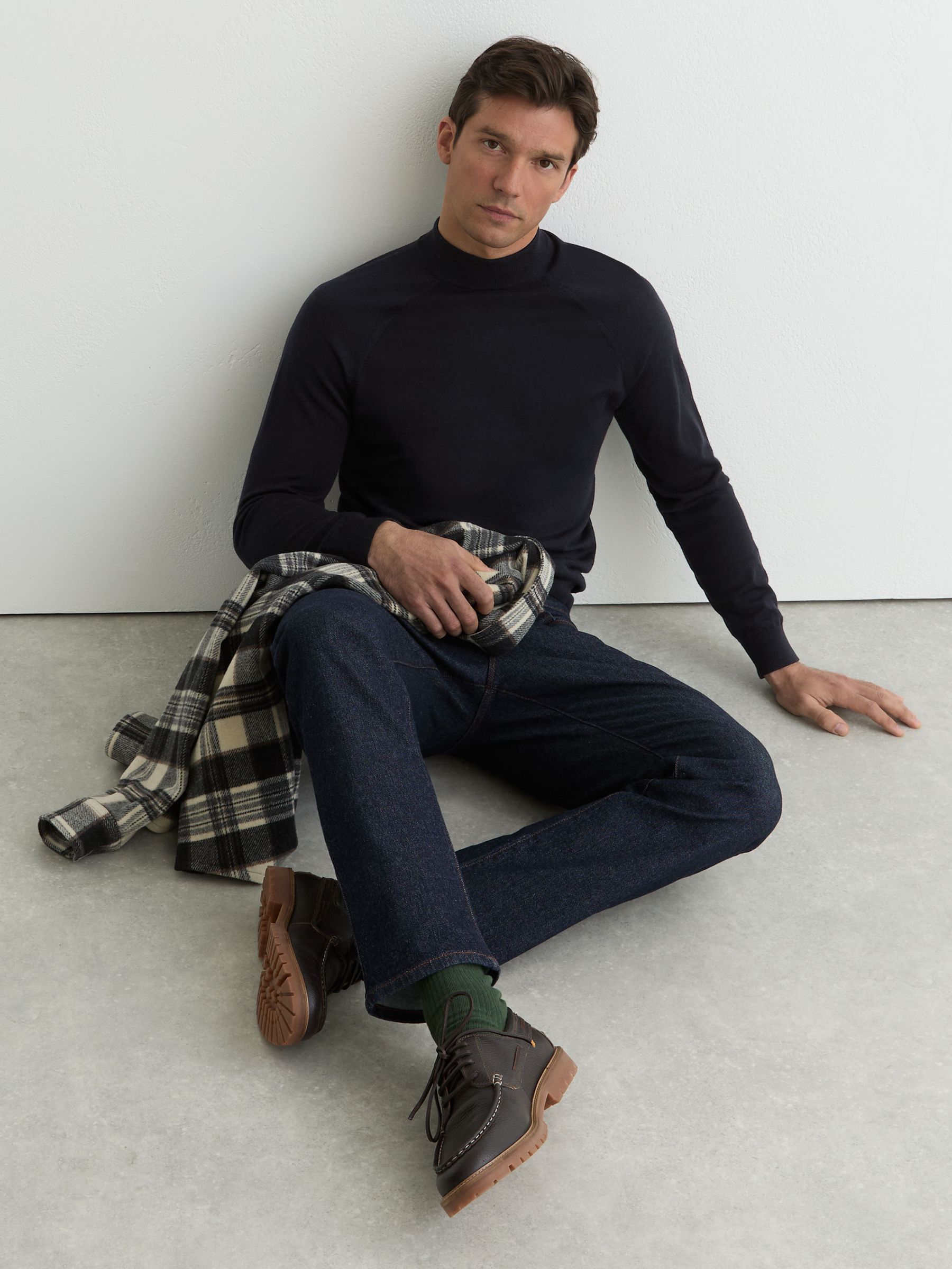 Merino Wool Mock-Neck Jumper in Navy - Image 6 of 7